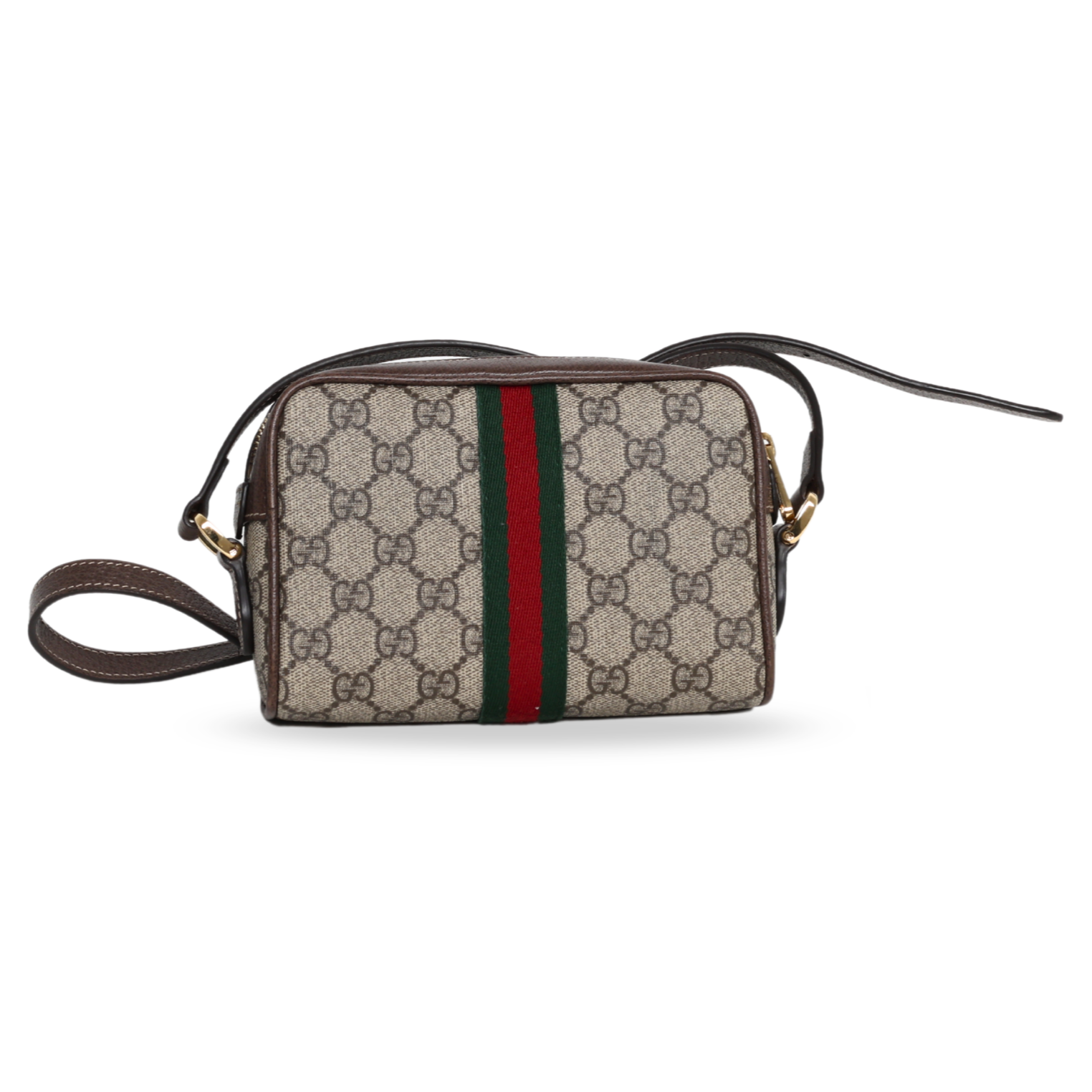 Gucci - GG Supreme Monogram Web Mini Ophidia Shoulder Bag Brown (Pre-Owned)