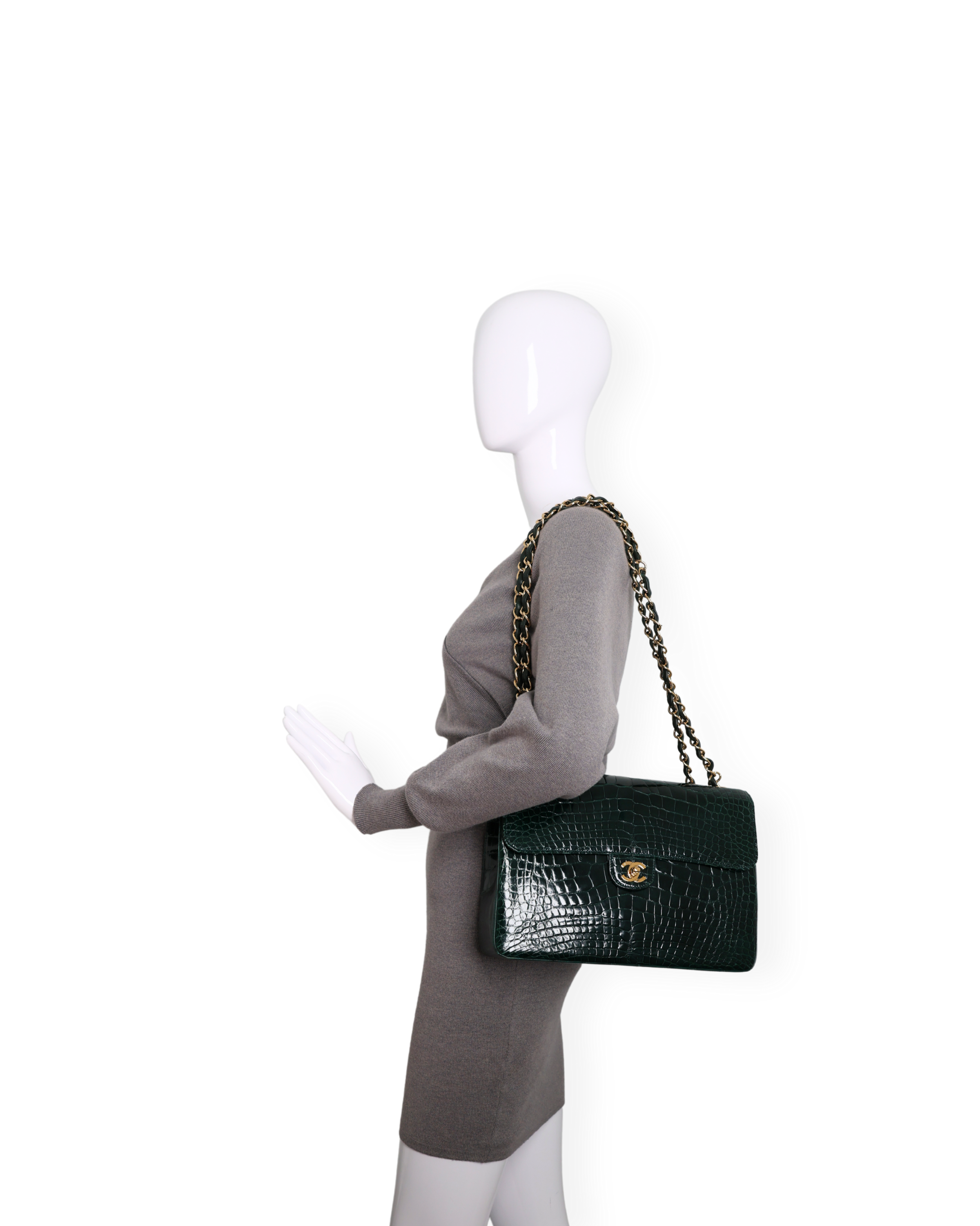 Chanel - Green Crocodile Large Classic Handbag Gold c. '05-'06 (Pre-Owned)