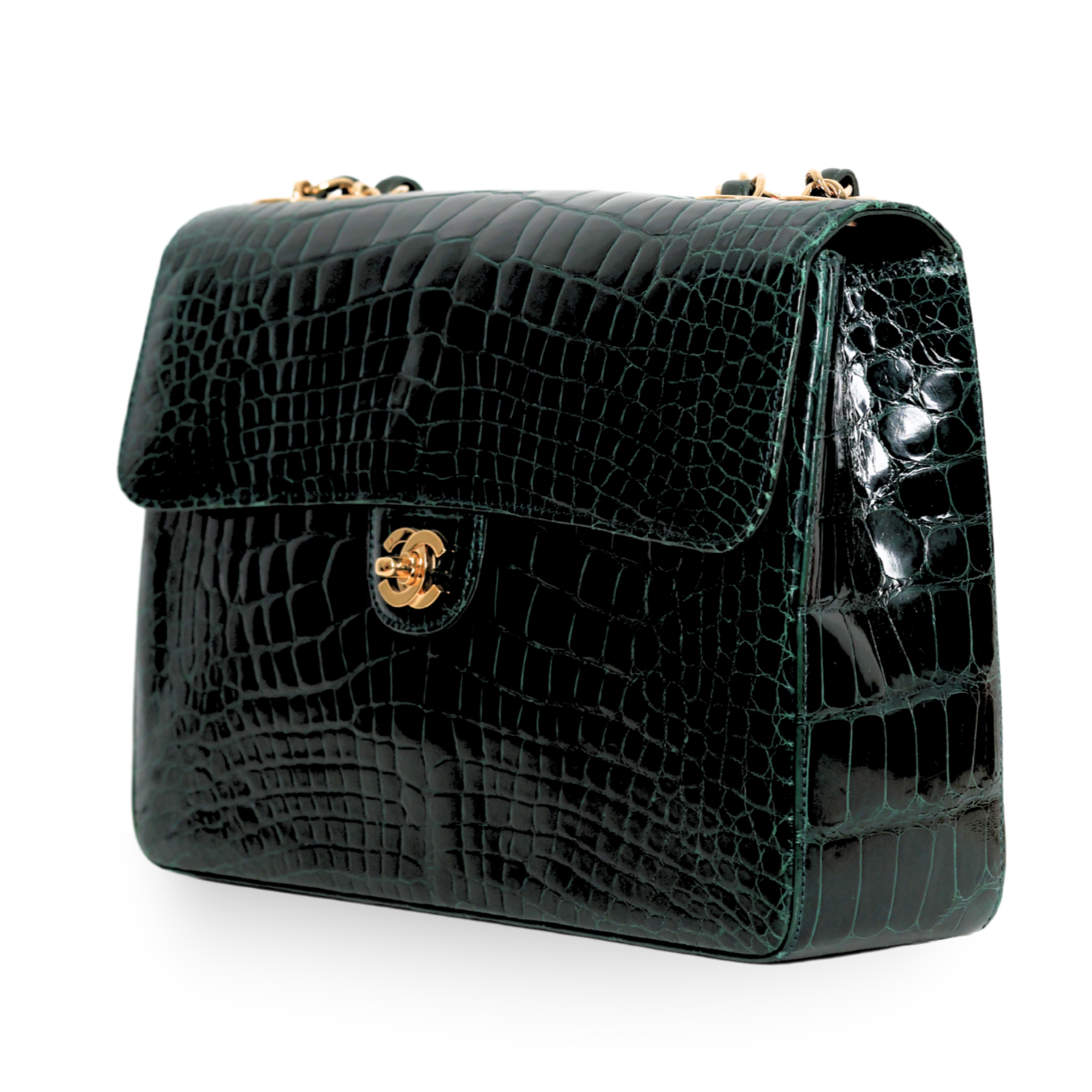 Chanel - Green Crocodile Large Classic Handbag Gold c. '05-'06 (Pre-Owned)