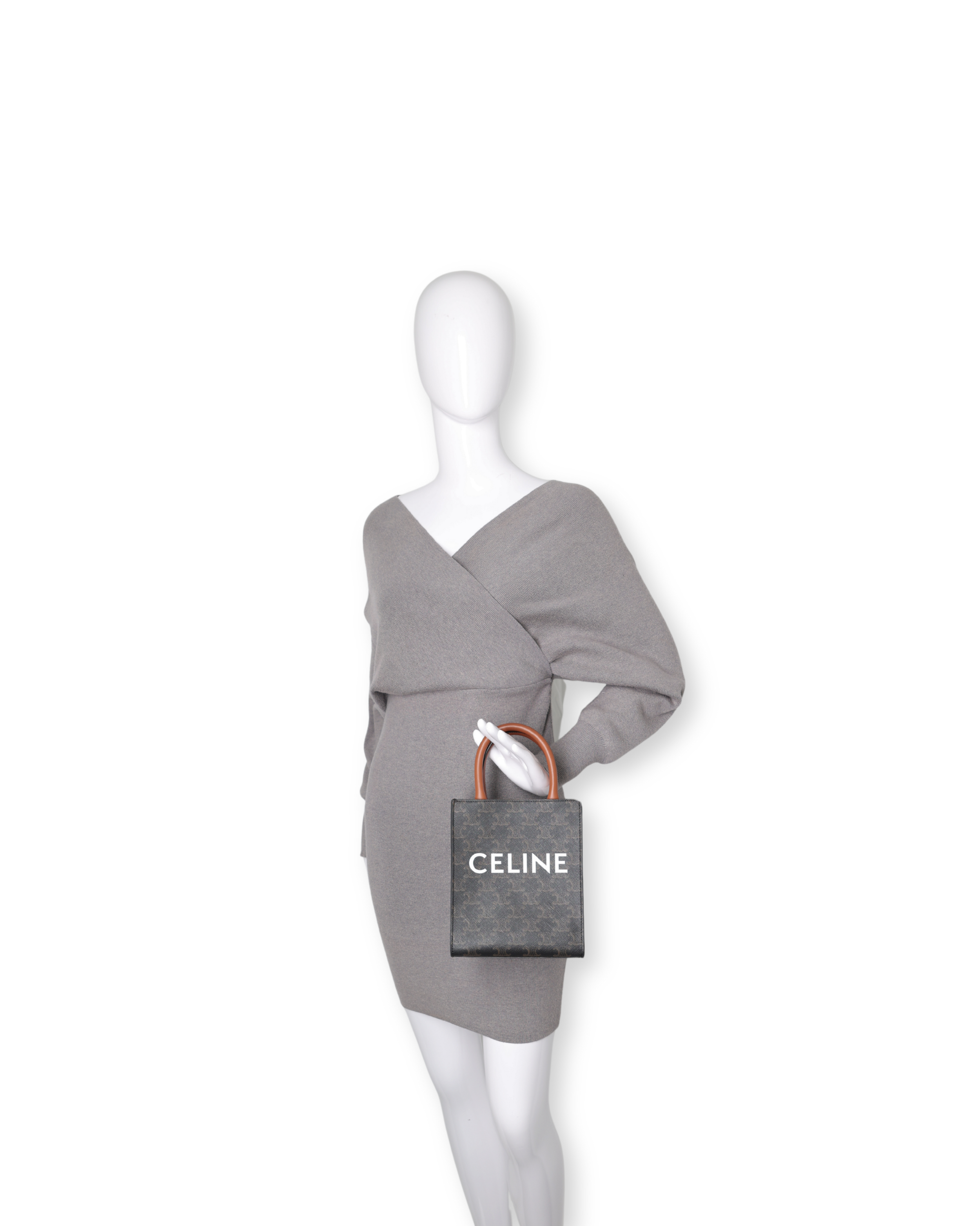 Celine - Triomphe Canvas Calfskin Mini Vertical Cabas Tan (Pre-Owned)