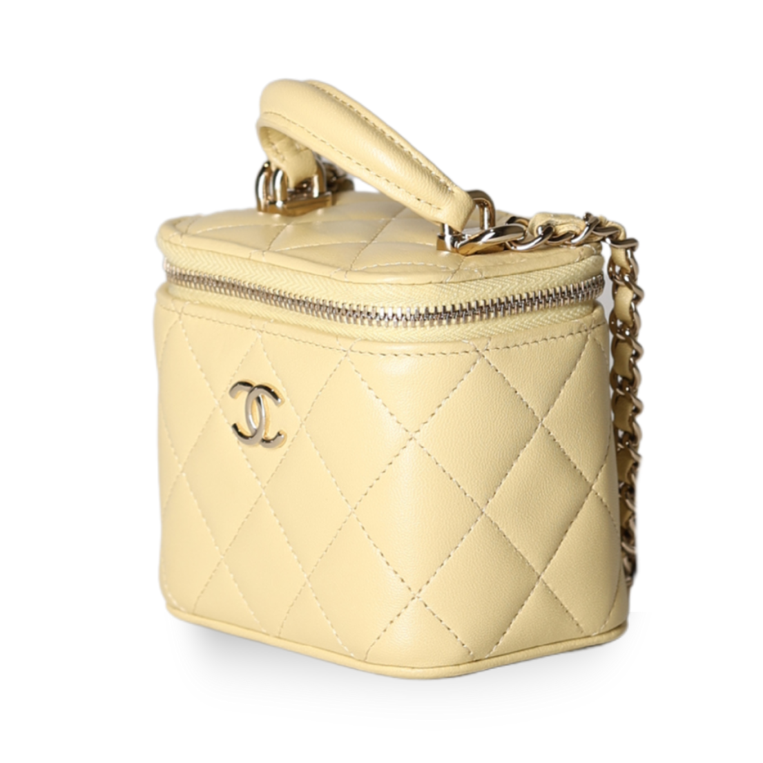 Chanel - Mini Vanity Case in Yellow Quilted Lambskin with Top Handle (Pre-Owned)