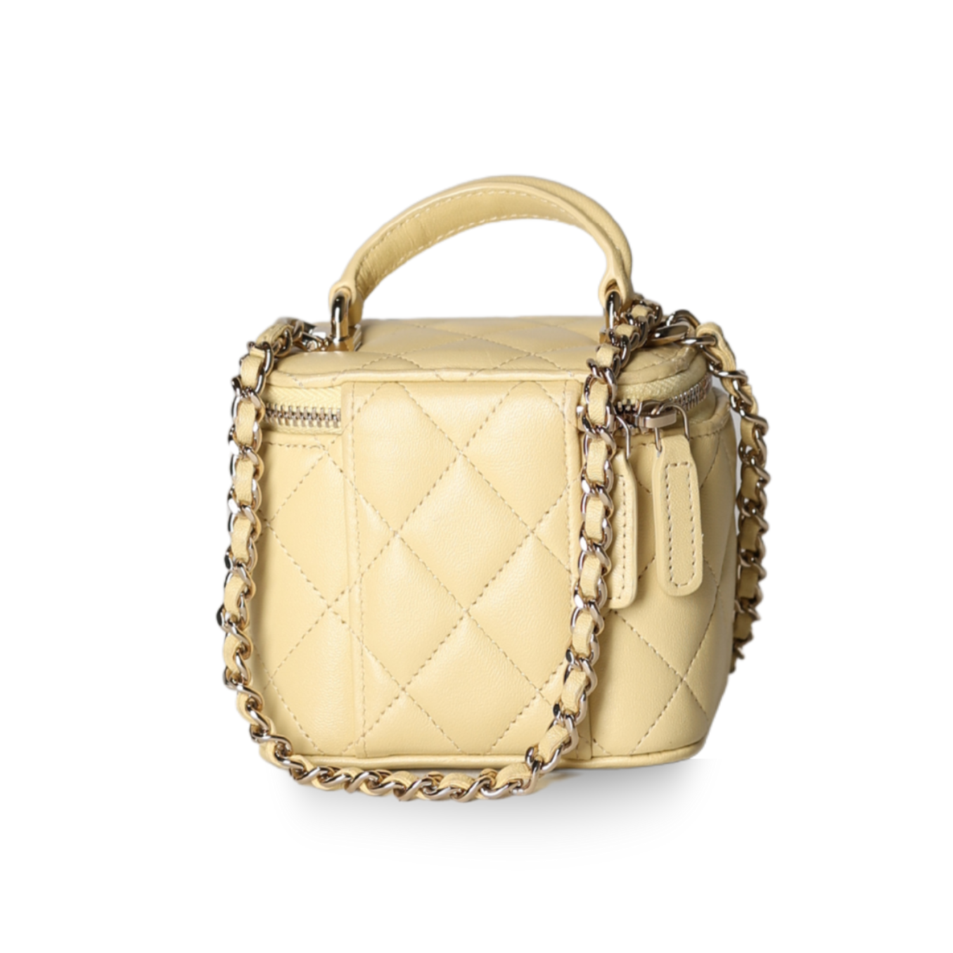 Chanel - Mini Vanity Case in Yellow Quilted Lambskin with Top Handle (Pre-Owned)