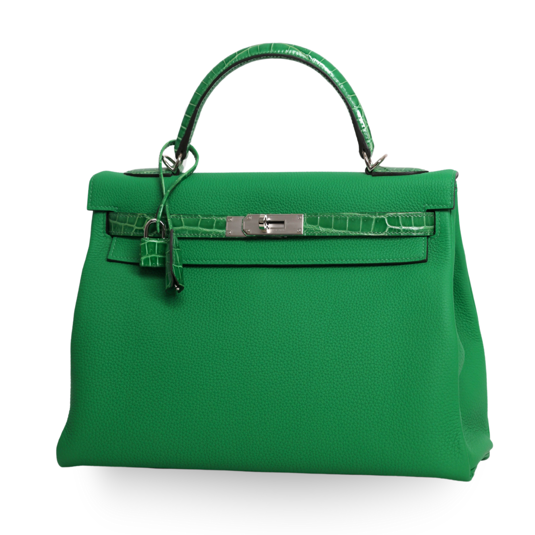 Hermes - Togo Kelly II Touch Retourne 32cm Green Crocodile Trim Palladium (Brand New)