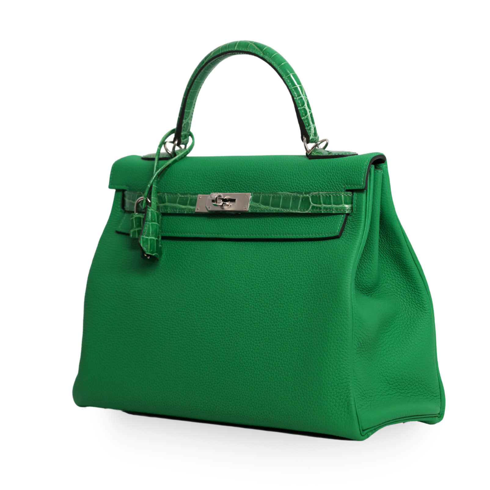 Hermes - Togo Kelly II Touch Retourne 32cm Green Crocodile Trim Palladium (Brand New)