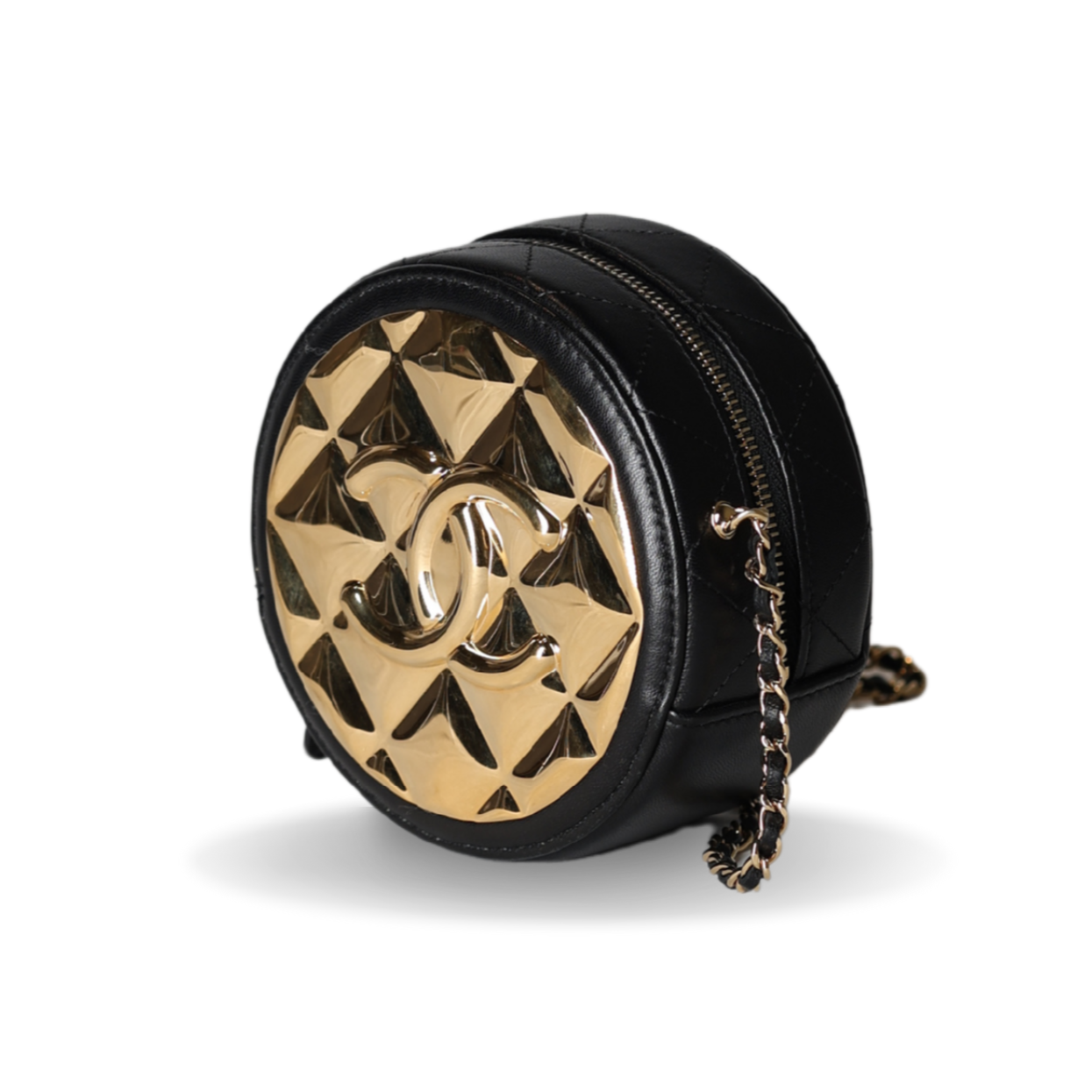 Chanel - Round Mini Coin Purse Metallic Gold Quilted Leather (Pre-Owned)