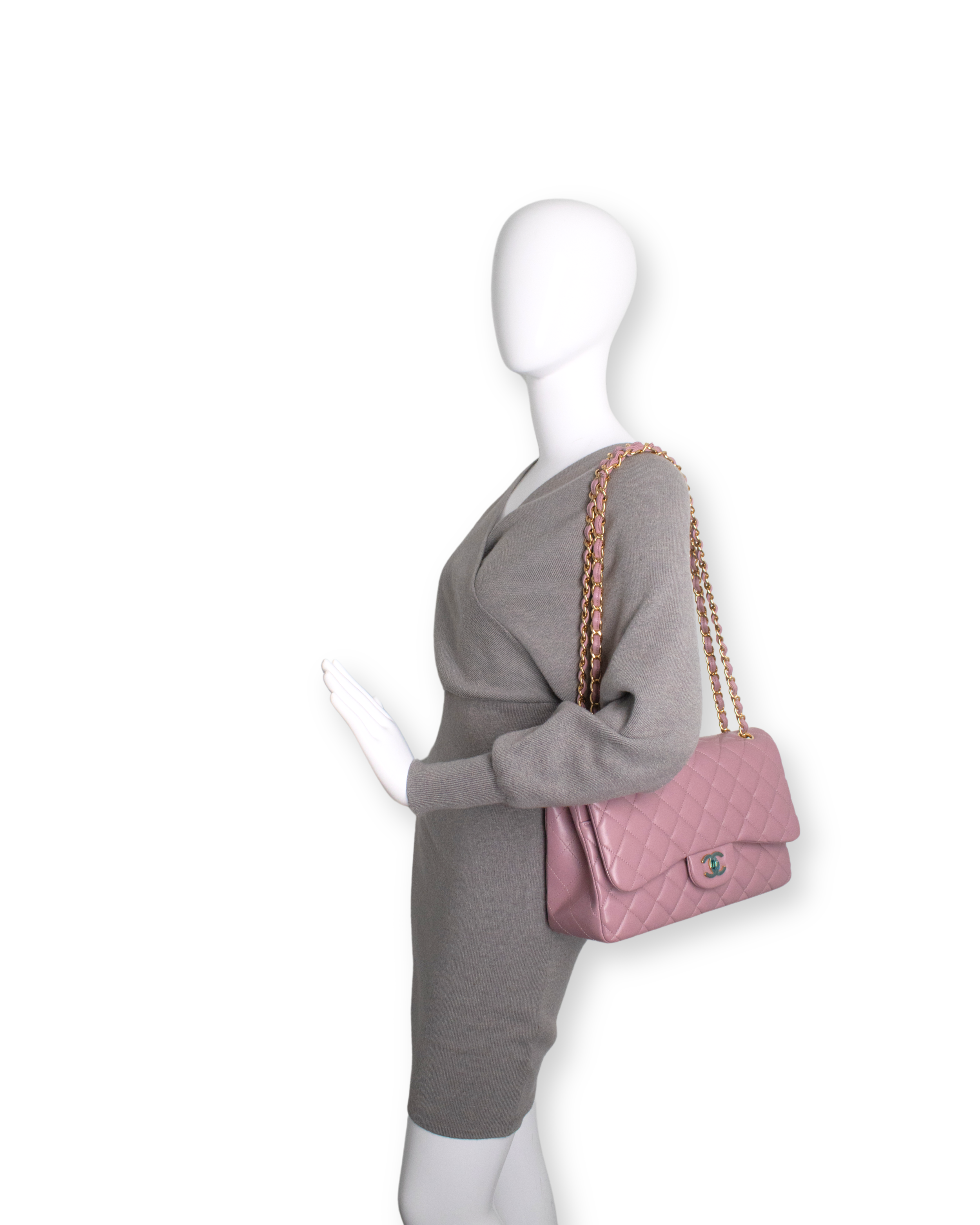 Chanel - Jumbo Classic Flap Bag Dark Pink Quilted Lambskin (Brand New)