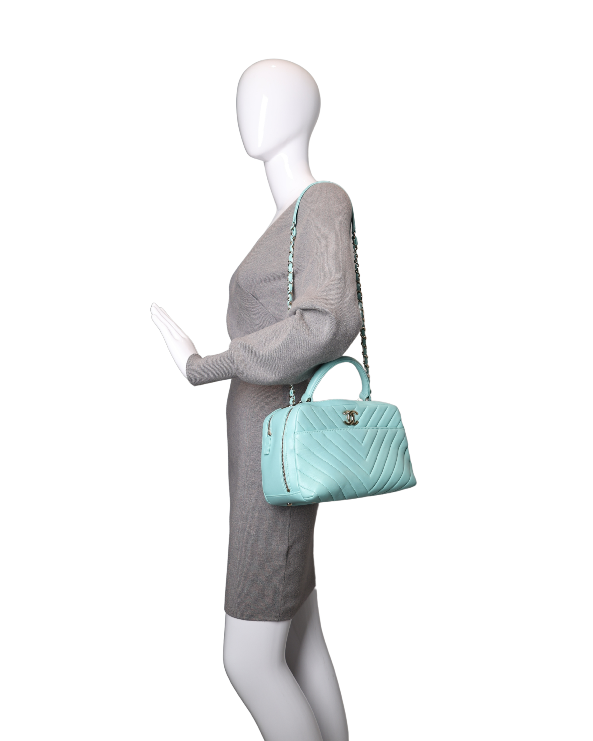 Chanel - Chevron Quilted Calfskin Bowling Vanity Bag Mint Green (Pre-Owned)