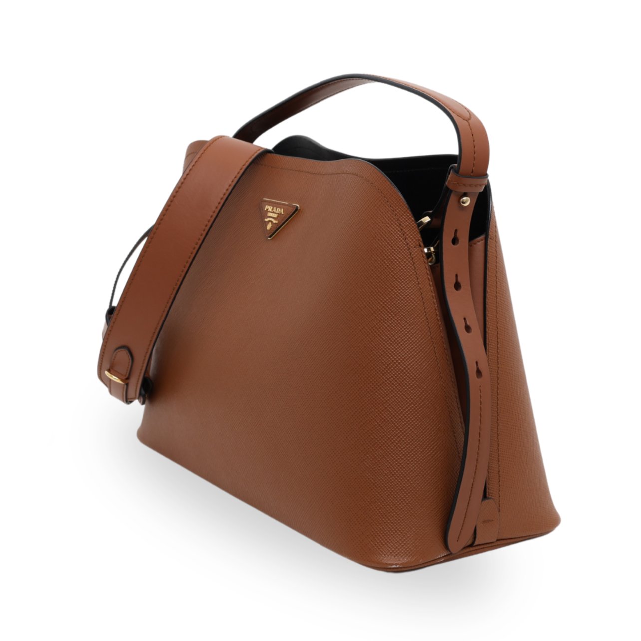 Prada - Saffiano Cuir Calfskin Matinee Tote Cognac Black (Pre-Owned)