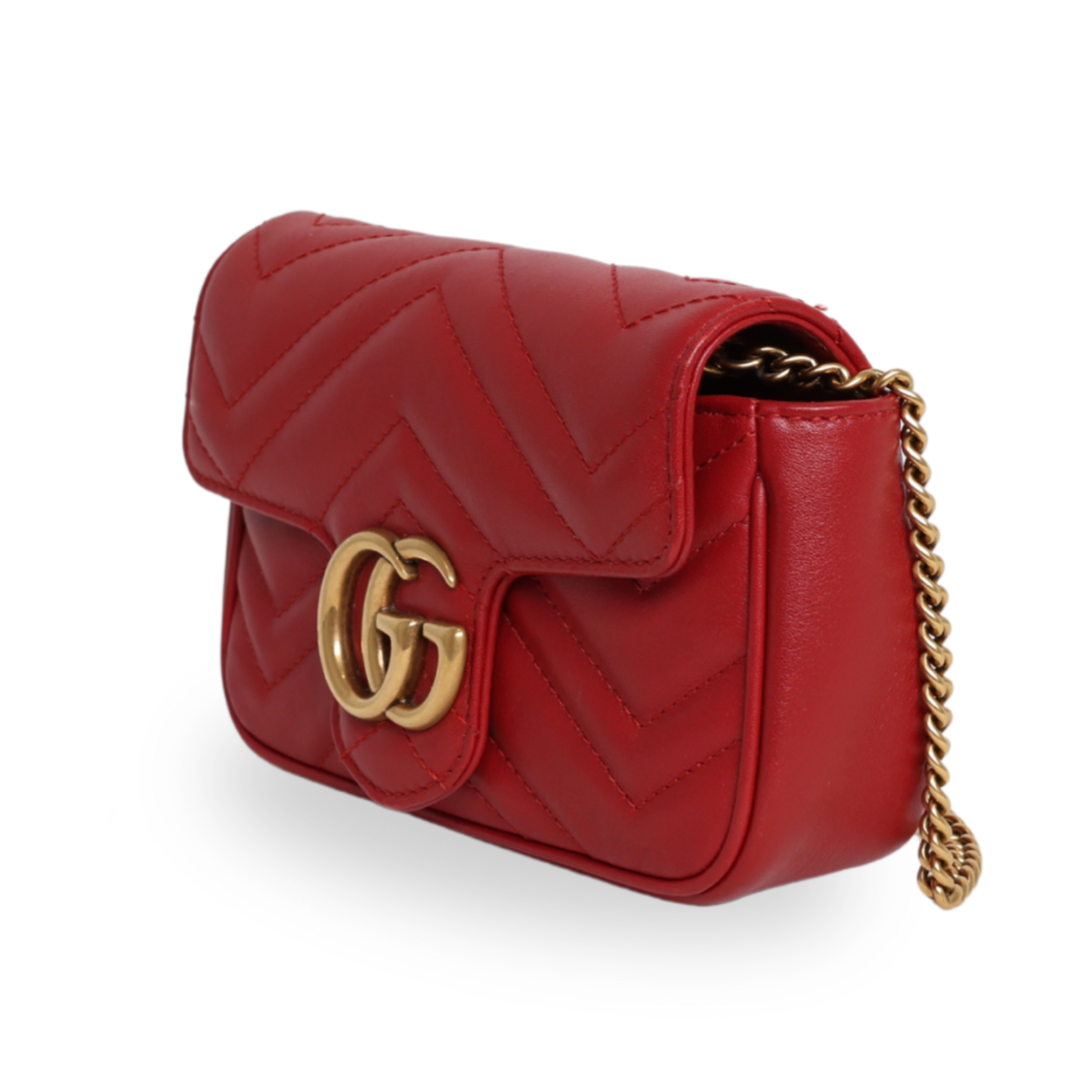 Gucci - Calfskin Matelasse GG Marmont 2.0 Coin Purse On A Chain Hibiscus Red