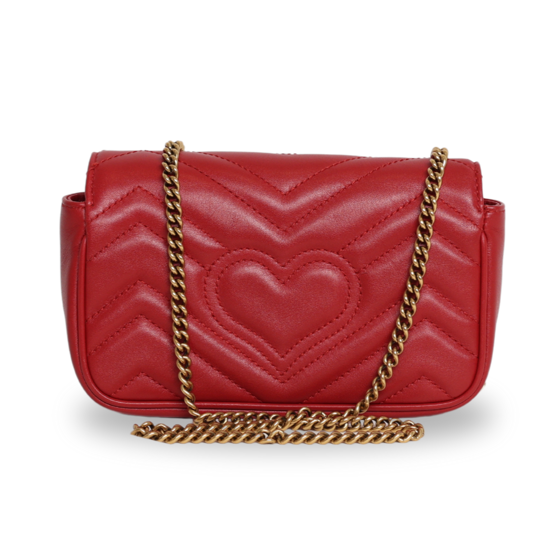 Gucci - Calfskin Matelasse GG Marmont 2.0 Coin Purse On A Chain Hibiscus Red