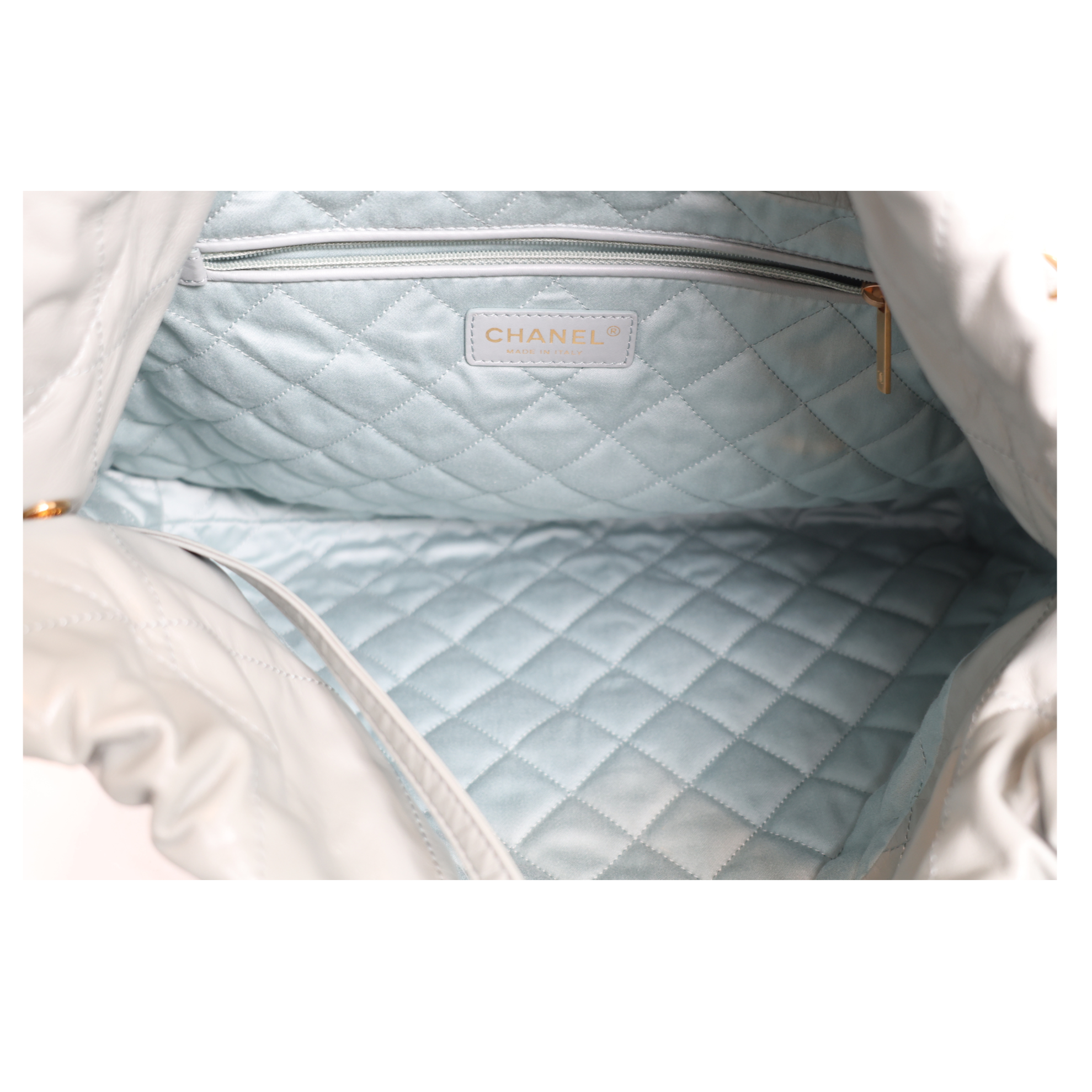 Chanel - Shiny Calfskin Quilted Small Chanel 22 Grey (Brand New)