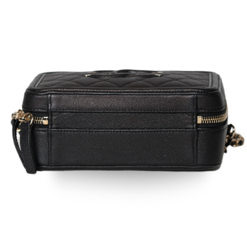 Chanel - Filigree Vanity Case Black Quilted Caviar Small (Pre-Owned)