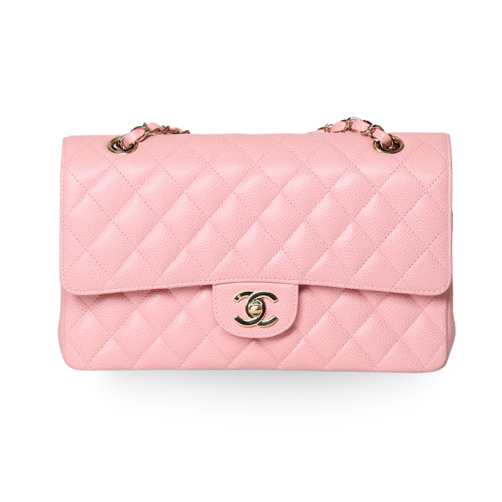 Chanel - Classic Medium Double Flap Pink Caviar Leather Bag (Pre-Owned)
