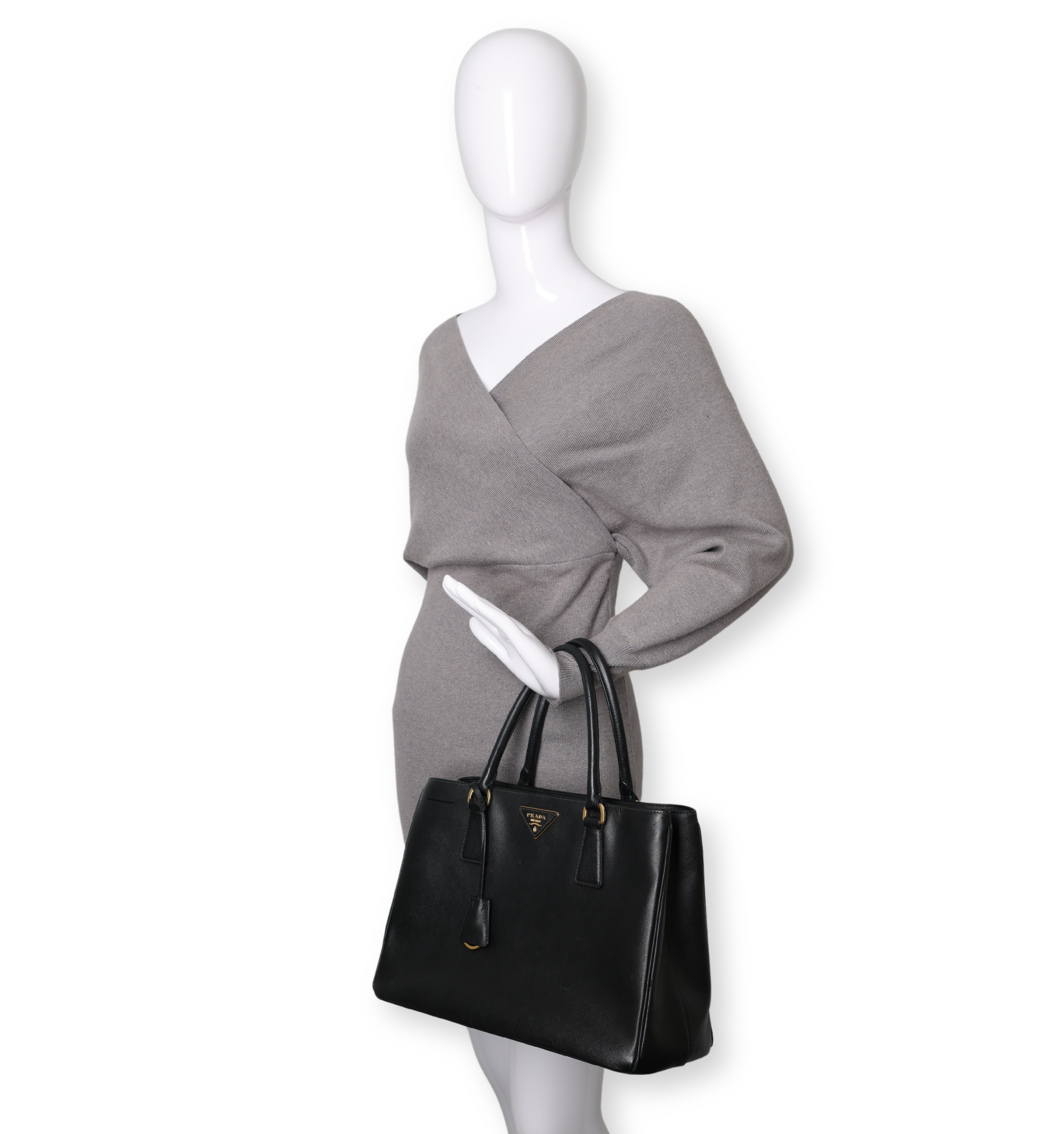 Prada - Saffiano Lux Double-Zip Tote Black (Pre-Owned)