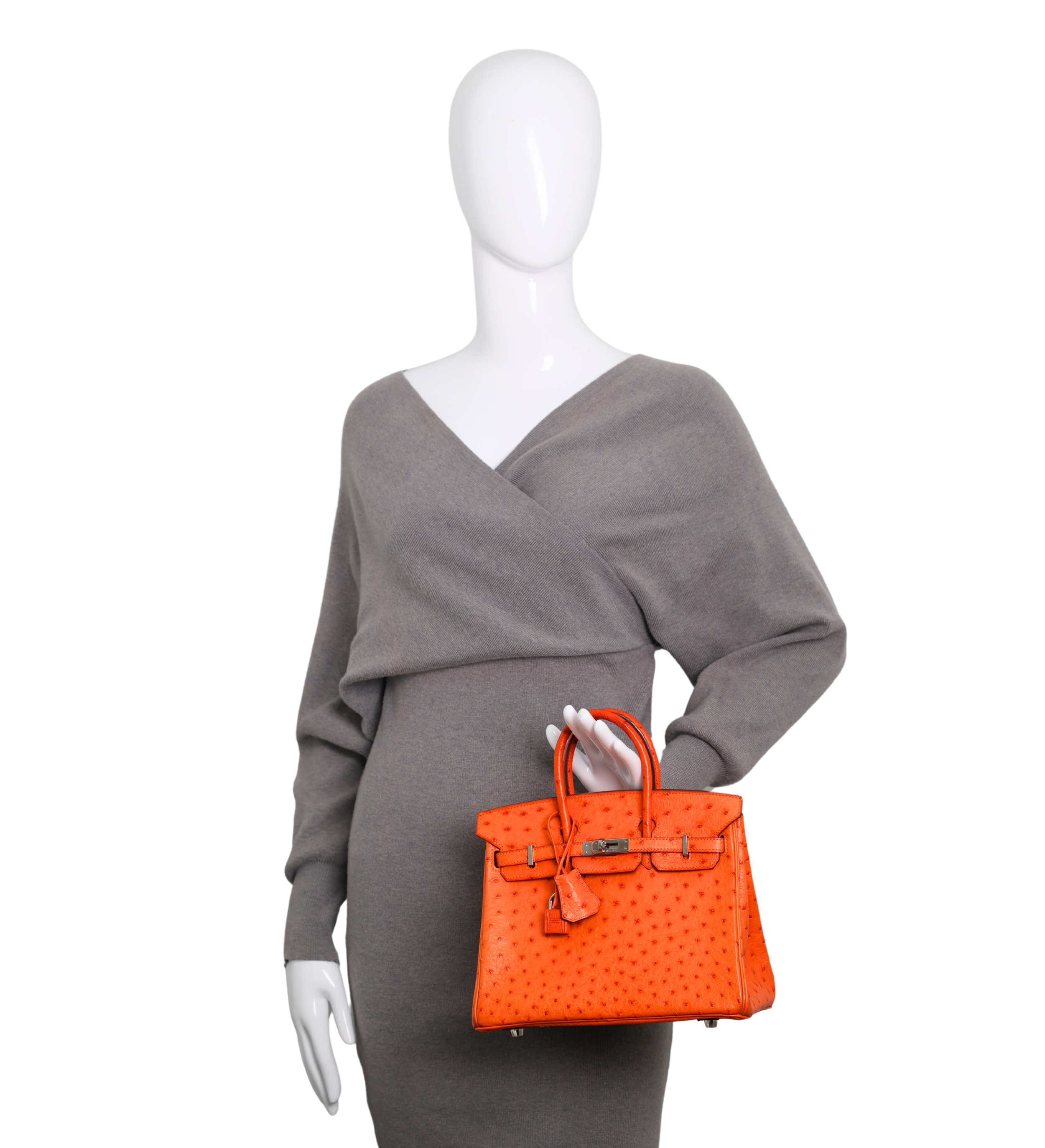 Hermes - Tangarine Ostrich Birkin 25 Palladium Hardware (Pre-Owned)