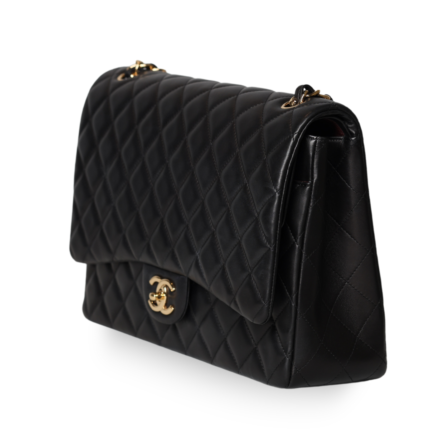 Chanel - Maxi Double Flap Bag Black Lambskin & Gold Hardware (Pre-Owned)