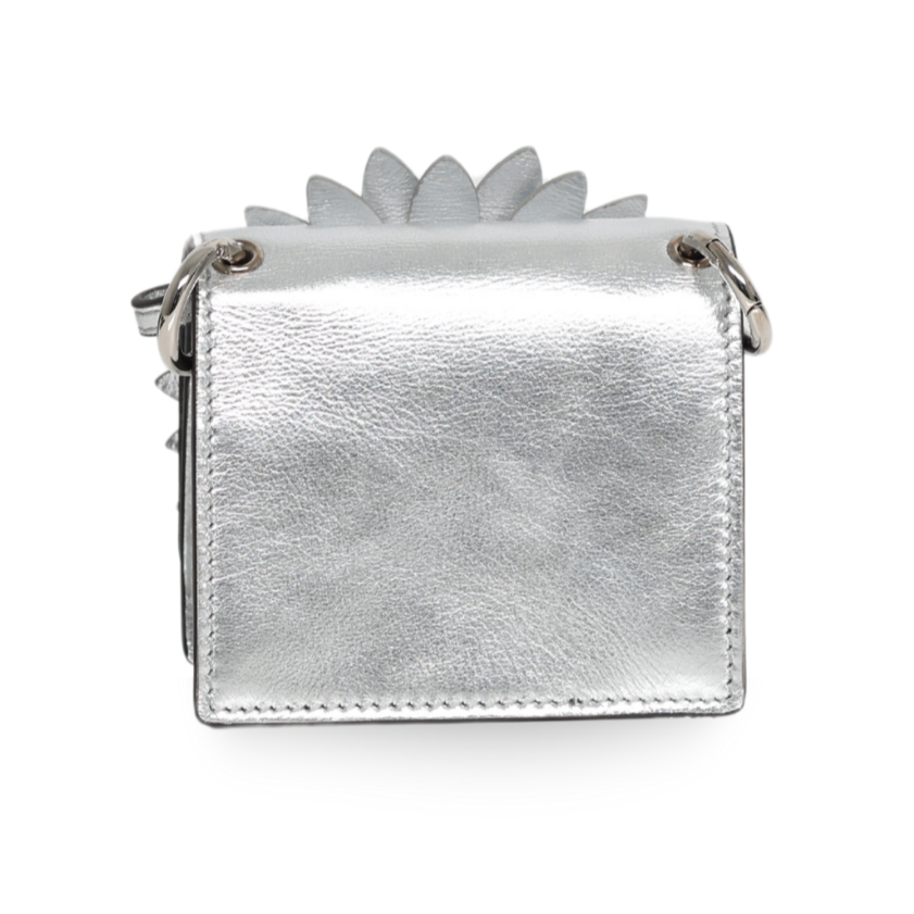 Fendi - Micro Baguette Charm in Silver Leather with Flower Appliqué (Pre-Owned)
