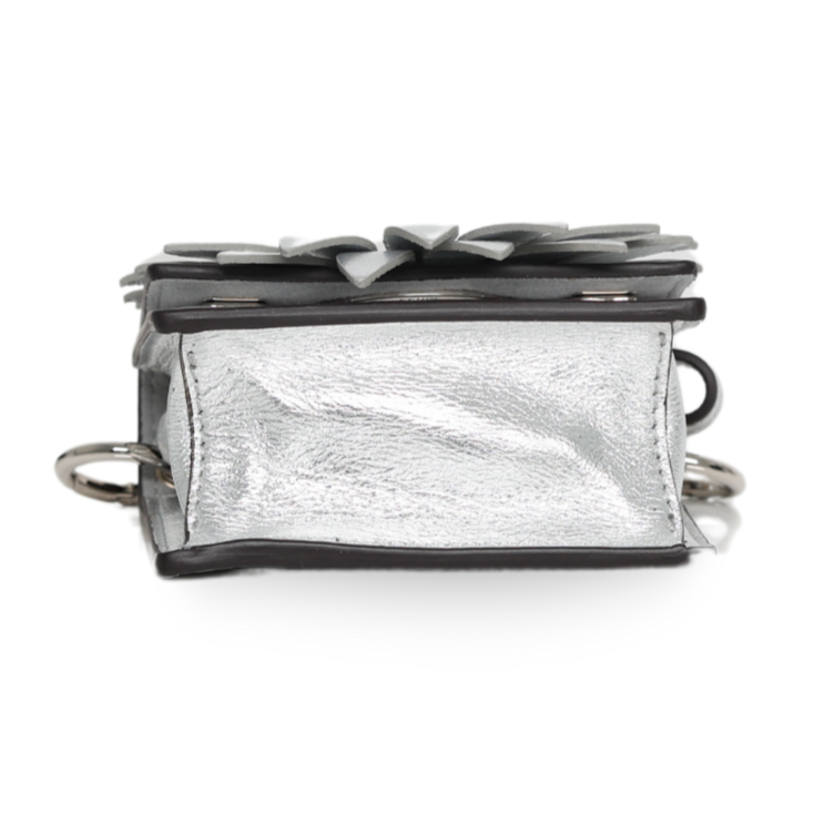 Fendi - Micro Baguette Charm in Silver Leather with Flower Appliqué (Pre-Owned)