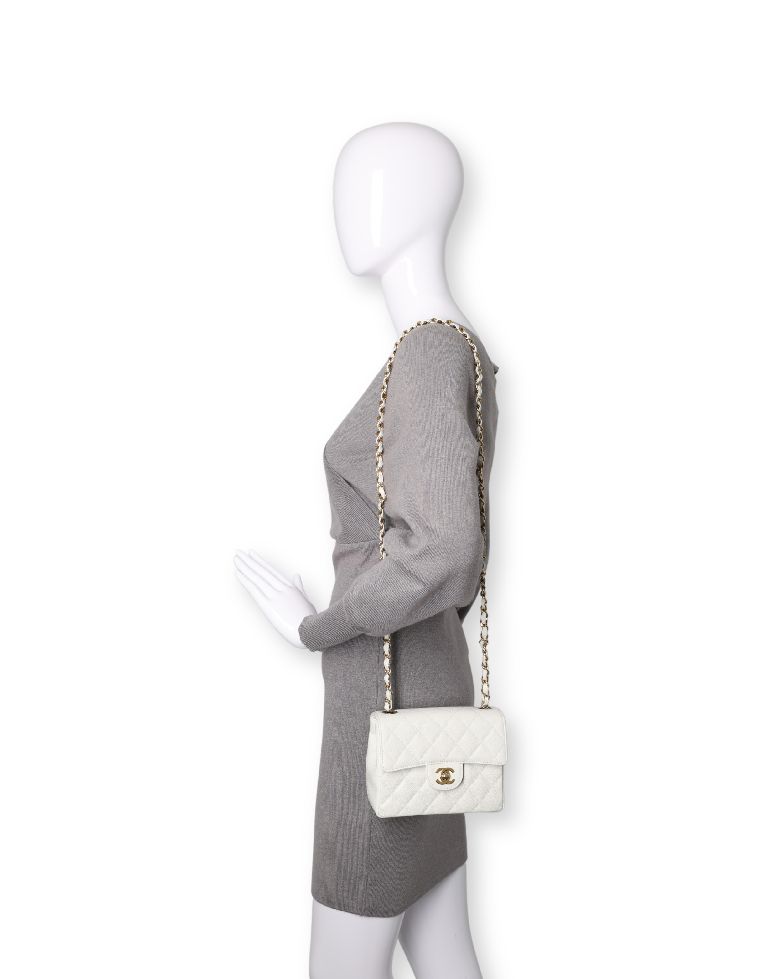 Chanel - Classic Mini Flap Bag White Caviar Leather (Pre-Owned)