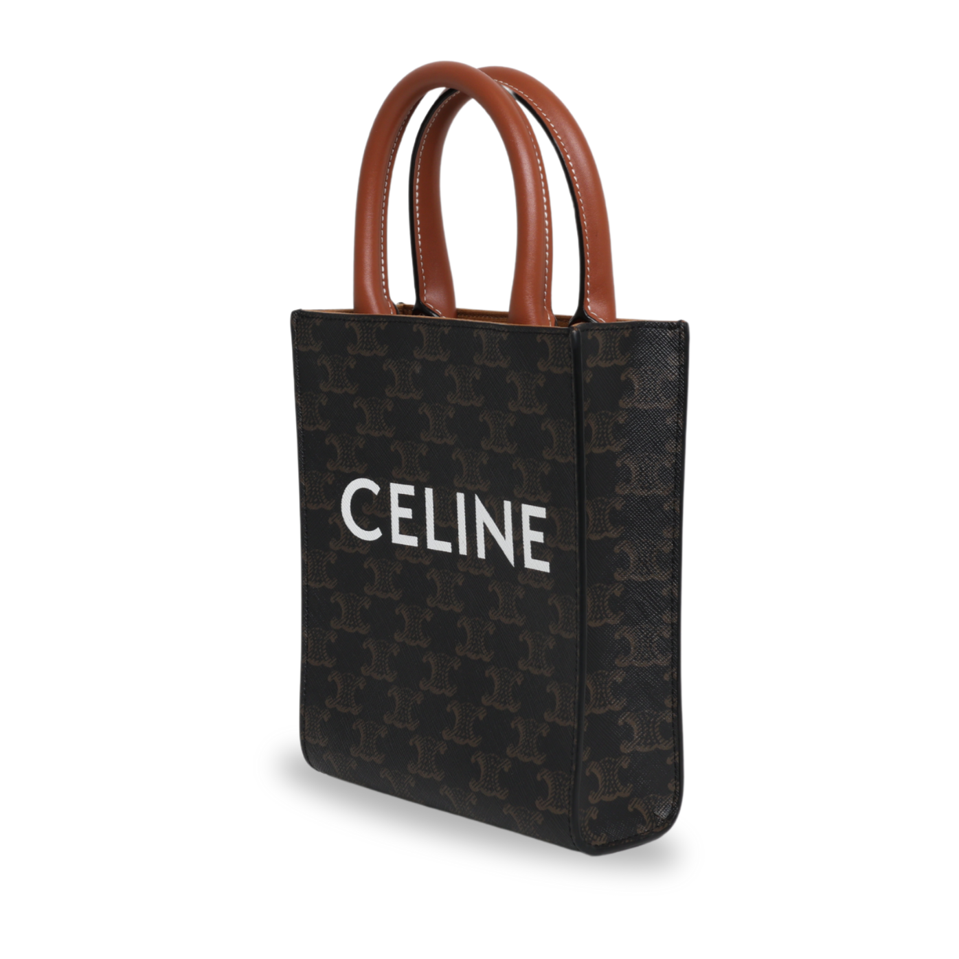 Celine - Triomphe Canvas Calfskin Mini Vertical Cabas Tan (Pre-Owned)