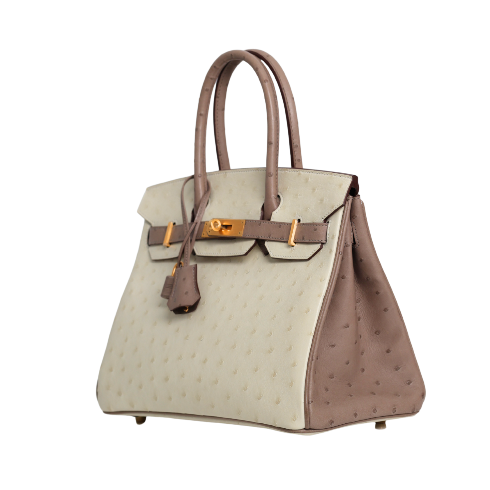 Hermes - 30cm Two Tone Beige/Brown Ostrich Birkin Gold Hardware (Brand New)