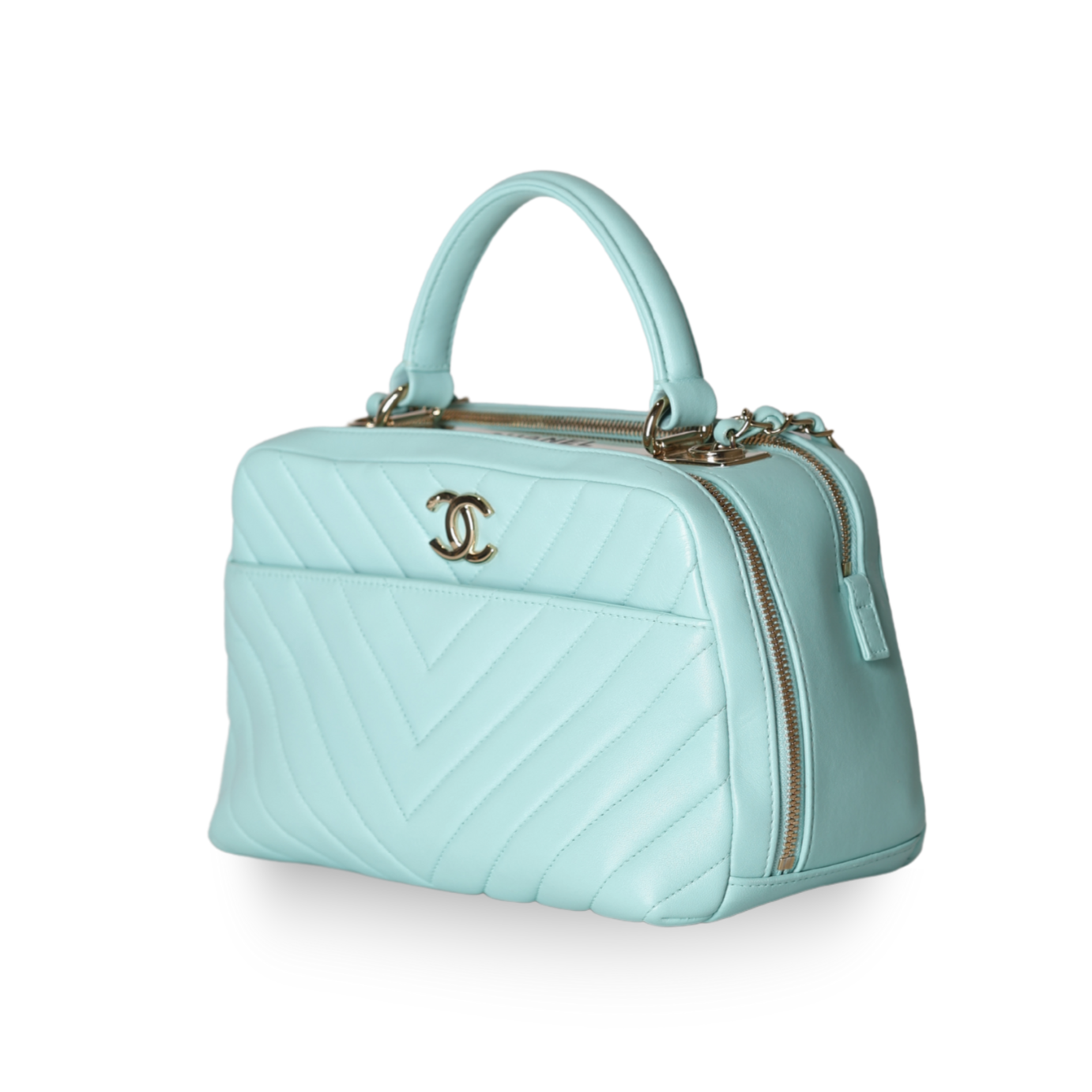 Chanel - Chevron Quilted Calfskin Bowling Vanity Bag Mint Green (Pre-Owned)