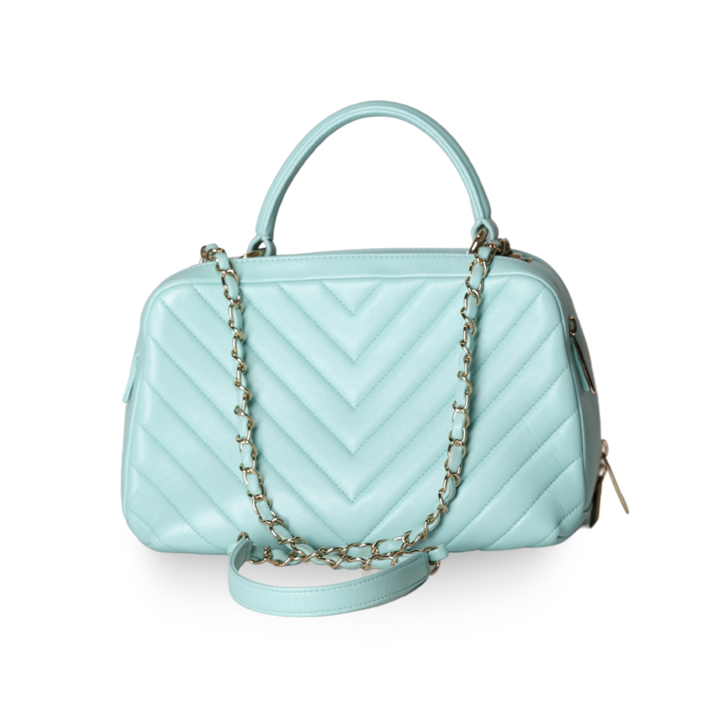 Chanel - Chevron Quilted Calfskin Bowling Vanity Bag Mint Green (Pre-Owned)