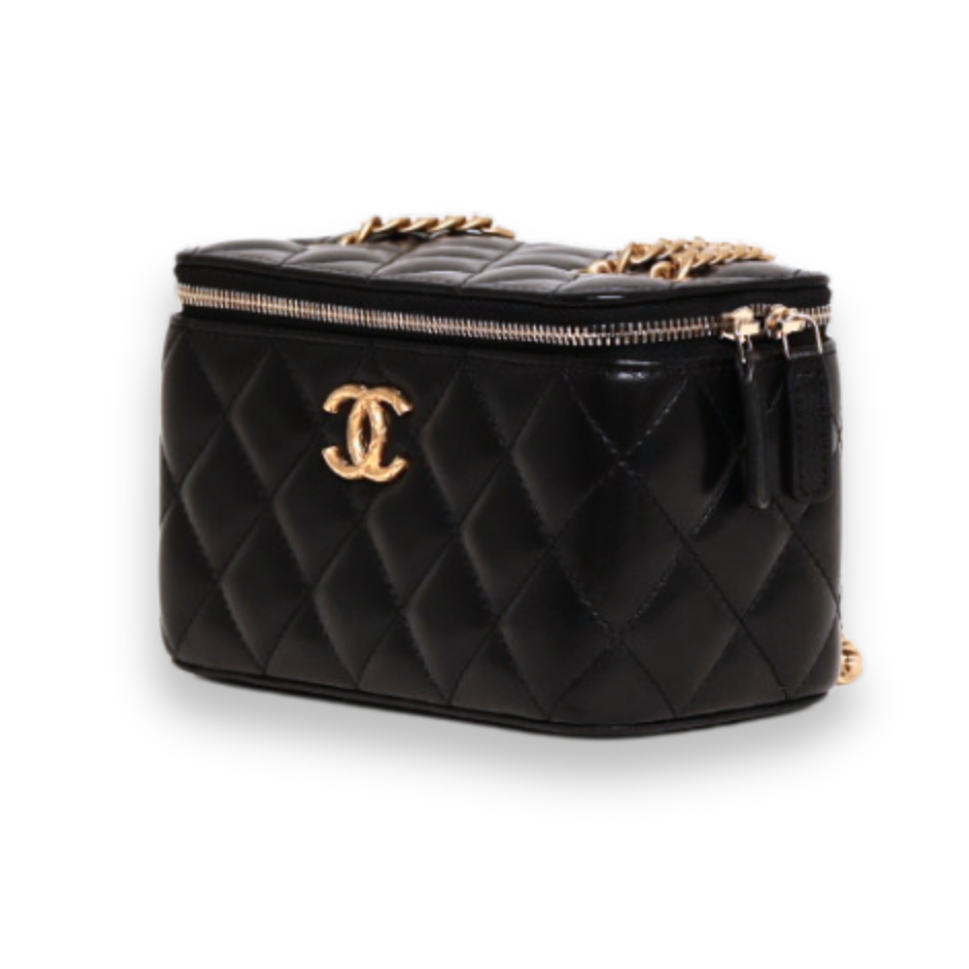 Chanel - Lambskin Enamel Pearl Quilted Small Vanity Case Chain Black (Pre-Owned)