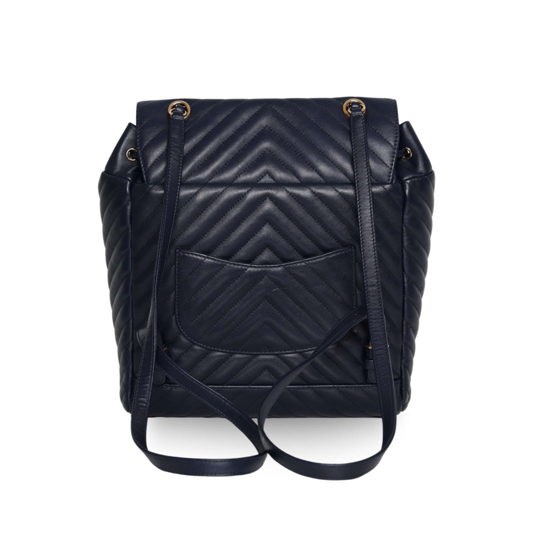 Chanel - Chevron Quilted Chain Backpack Navy Lambskin Leather (Pre-Owned)