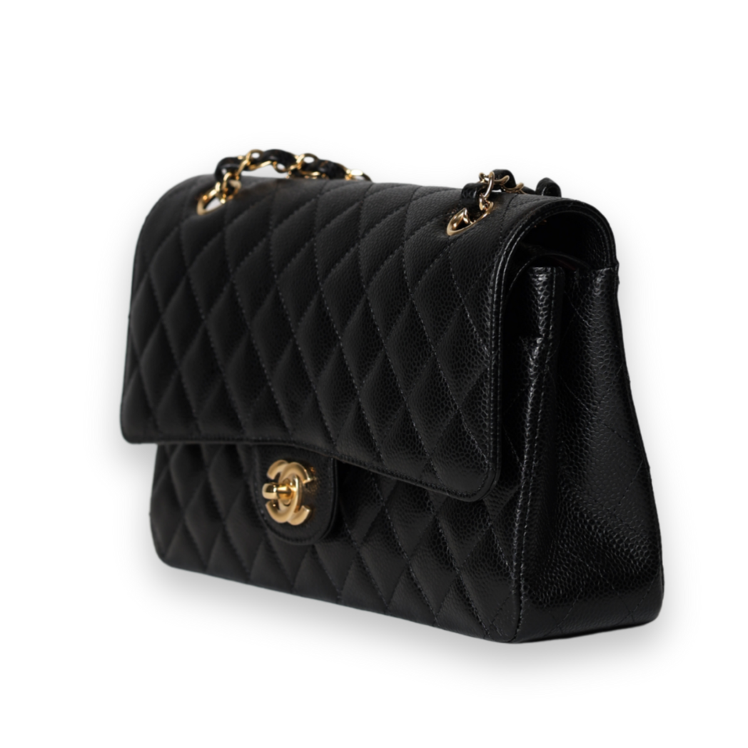 Chanel - Medium Double Flap Bag Black Caviar with Gold Hardware (Pre-Owned)