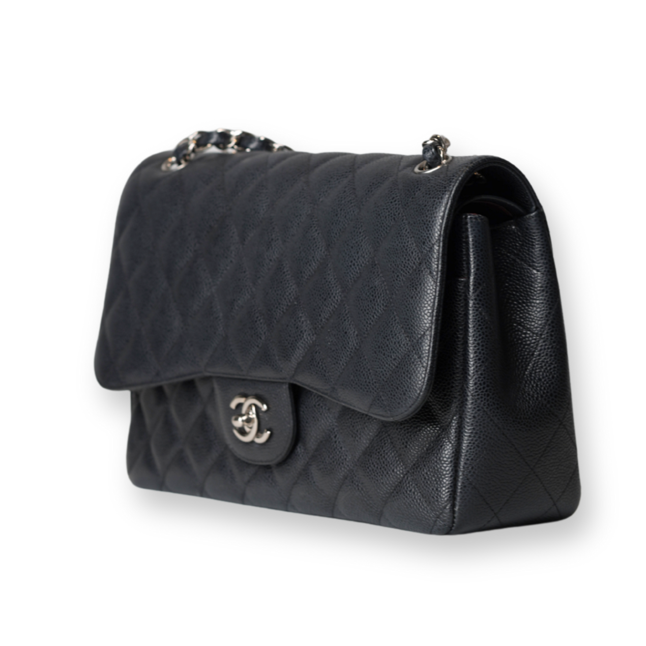 Chanel - Jumbo Caviar Double Flap Black/Silver (Pre-Owned)