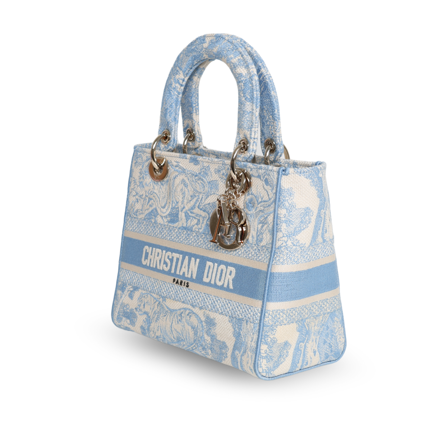 Dior - Canvas Toile De Jouy Embroidered Medium Lady D-Lite Blue (Pre-Owned)