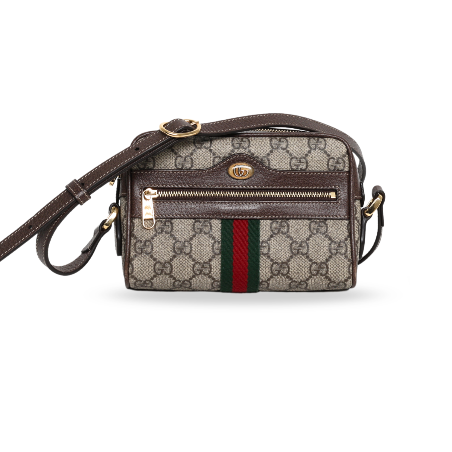 Gucci - GG Supreme Monogram Web Mini Ophidia Shoulder Bag Brown (Pre-Owned)