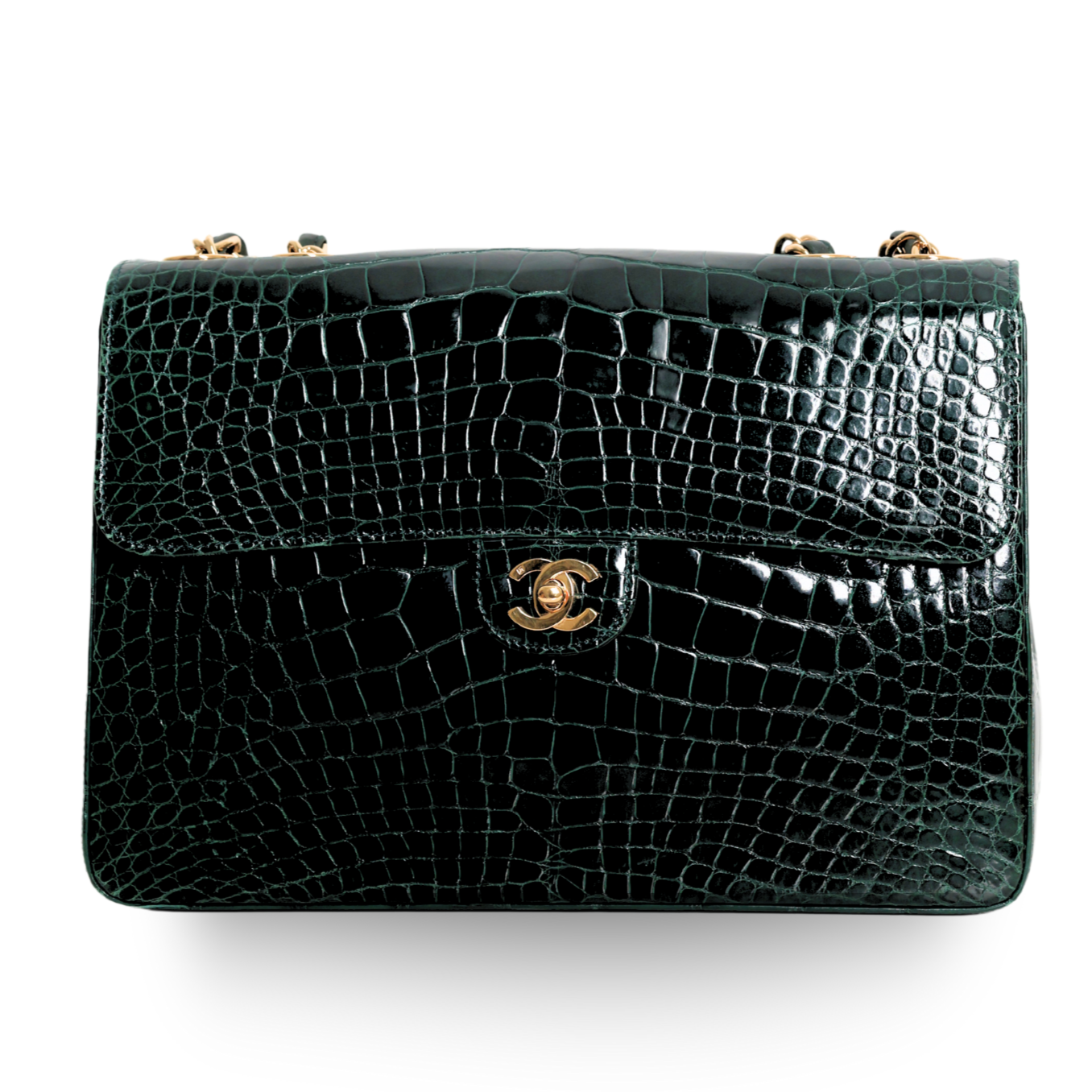 Chanel - Green Crocodile Large Classic Handbag Gold c. '05-'06 (Pre-Owned)