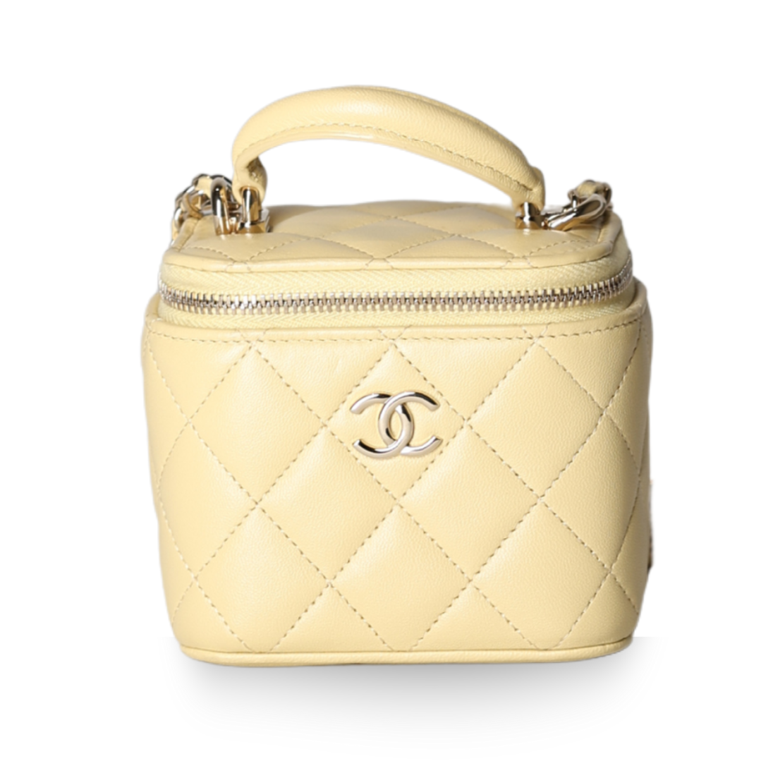 Chanel - Mini Vanity Case in Yellow Quilted Lambskin with Top Handle (Pre-Owned)