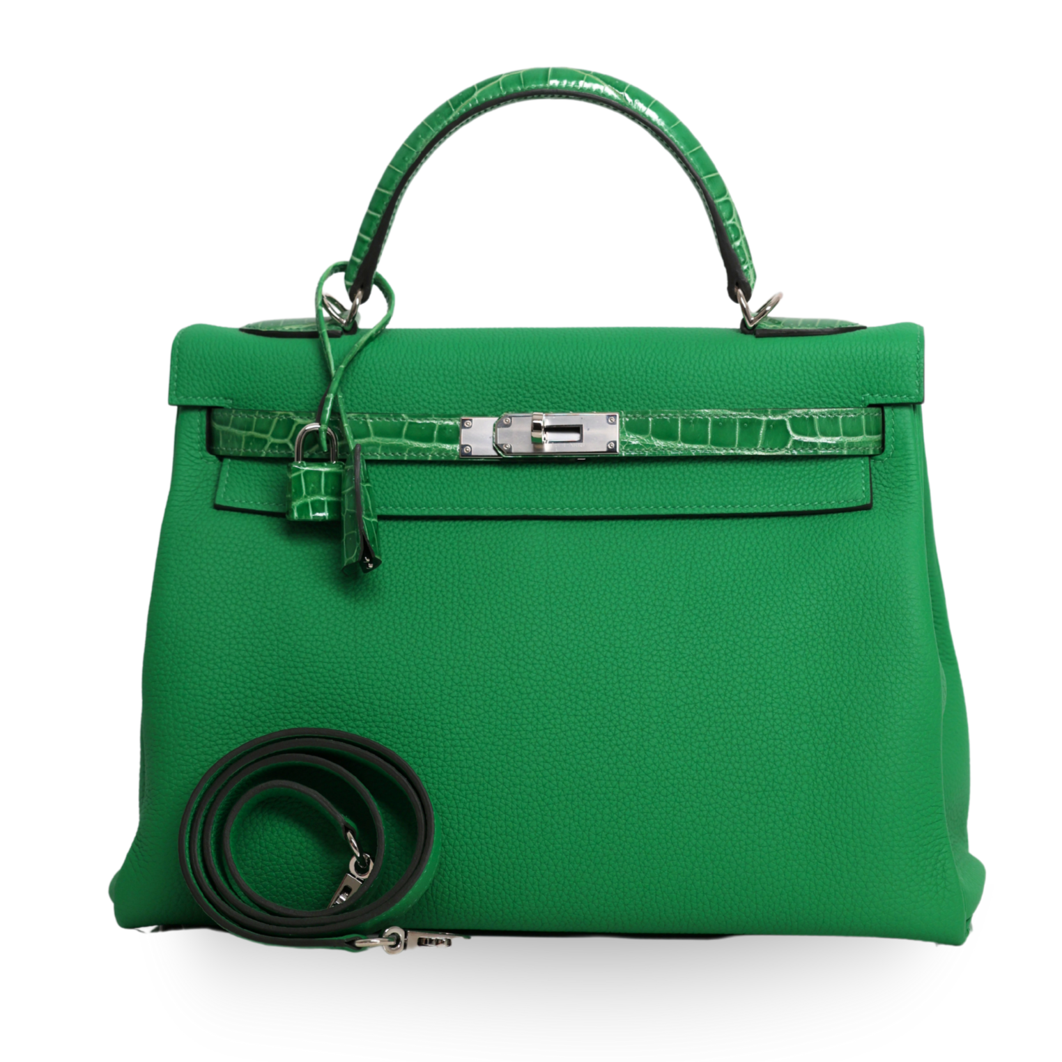 Hermes - Togo Kelly II Touch Retourne 32cm Green Crocodile Trim Palladium (Brand New)