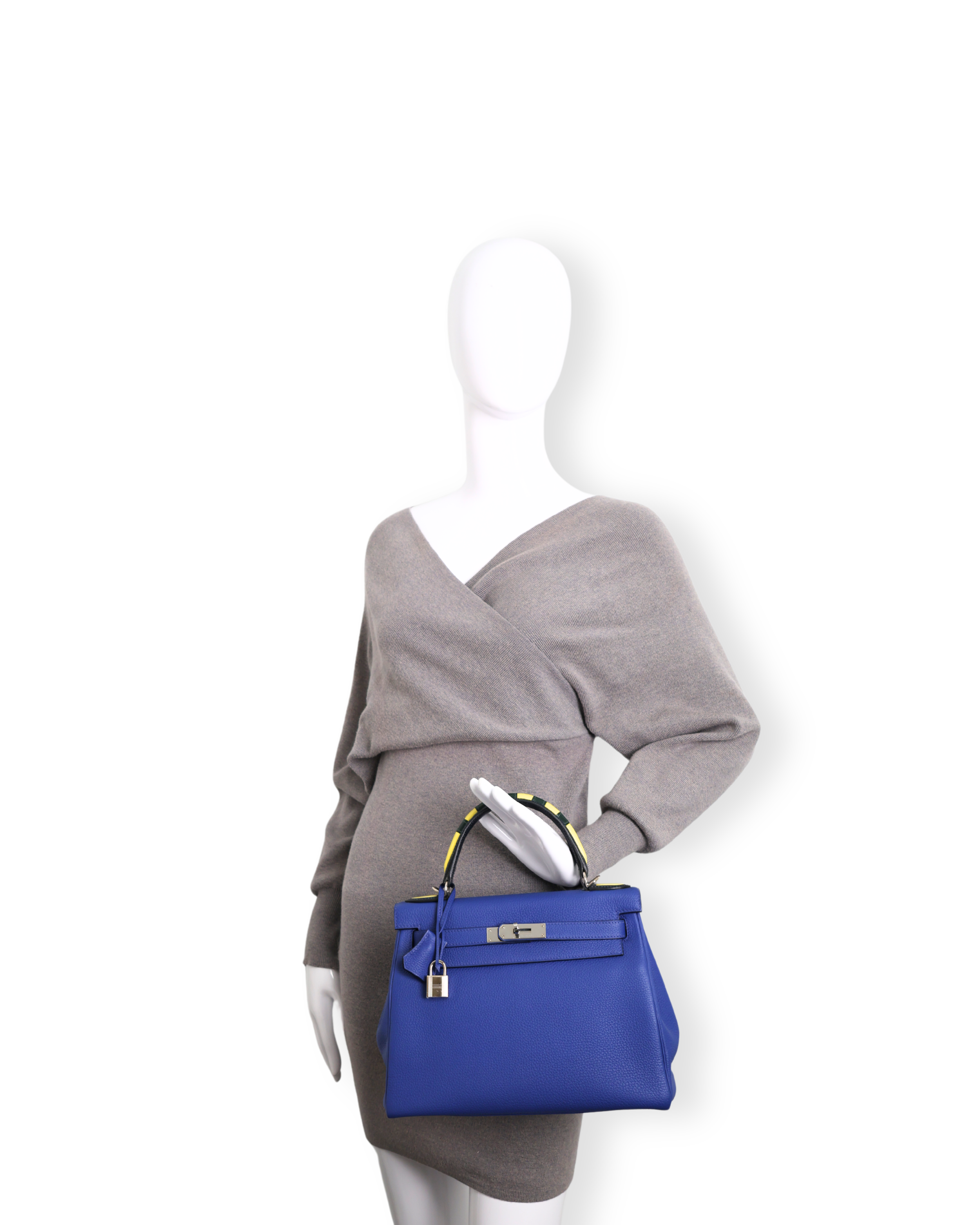 Hermes - 28cm Kelly Togo Blue Handbag Palladium Hardware (Pre-Owned)