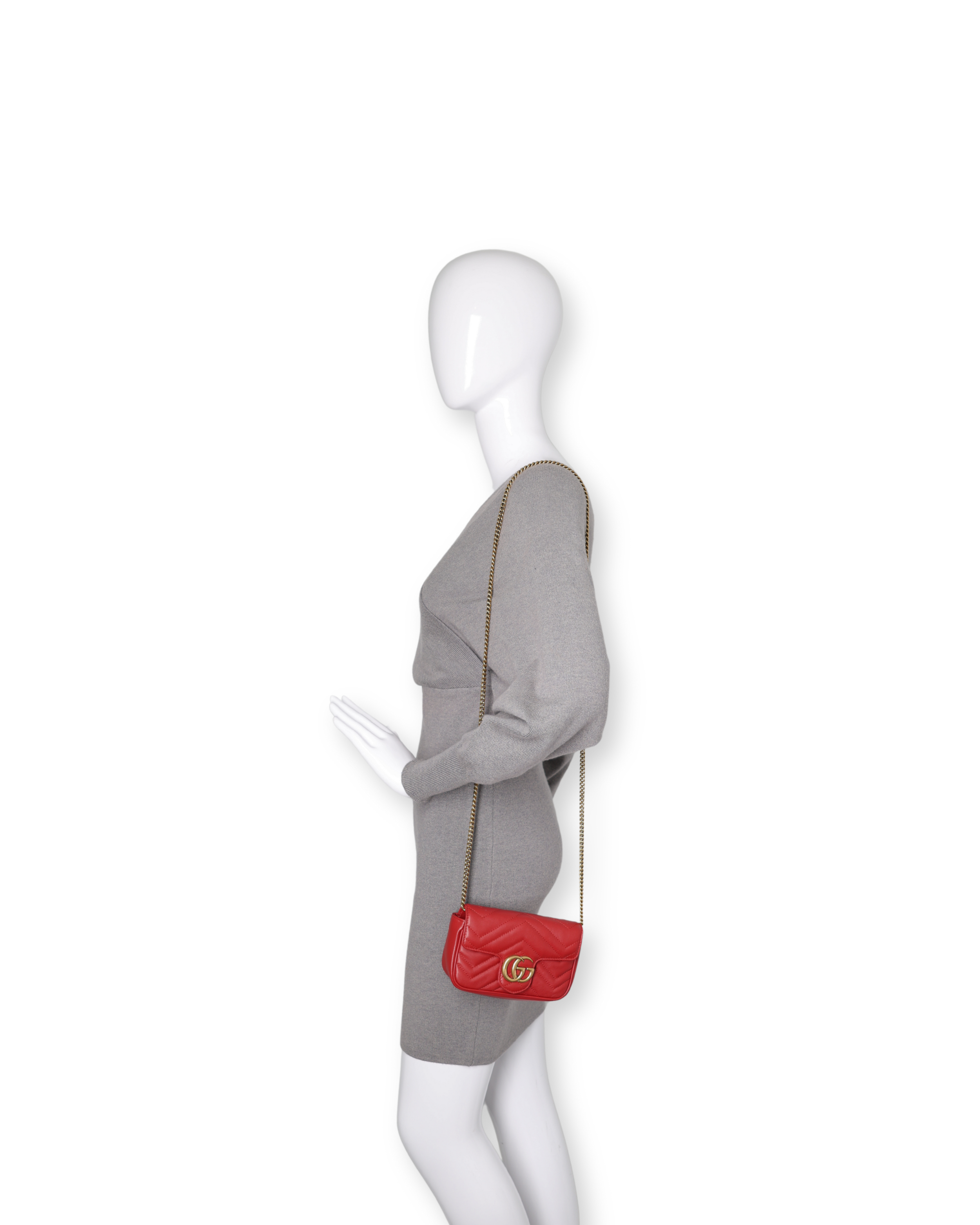 Gucci - Calfskin Matelasse GG Marmont 2.0 Coin Purse On A Chain Hibiscus Red