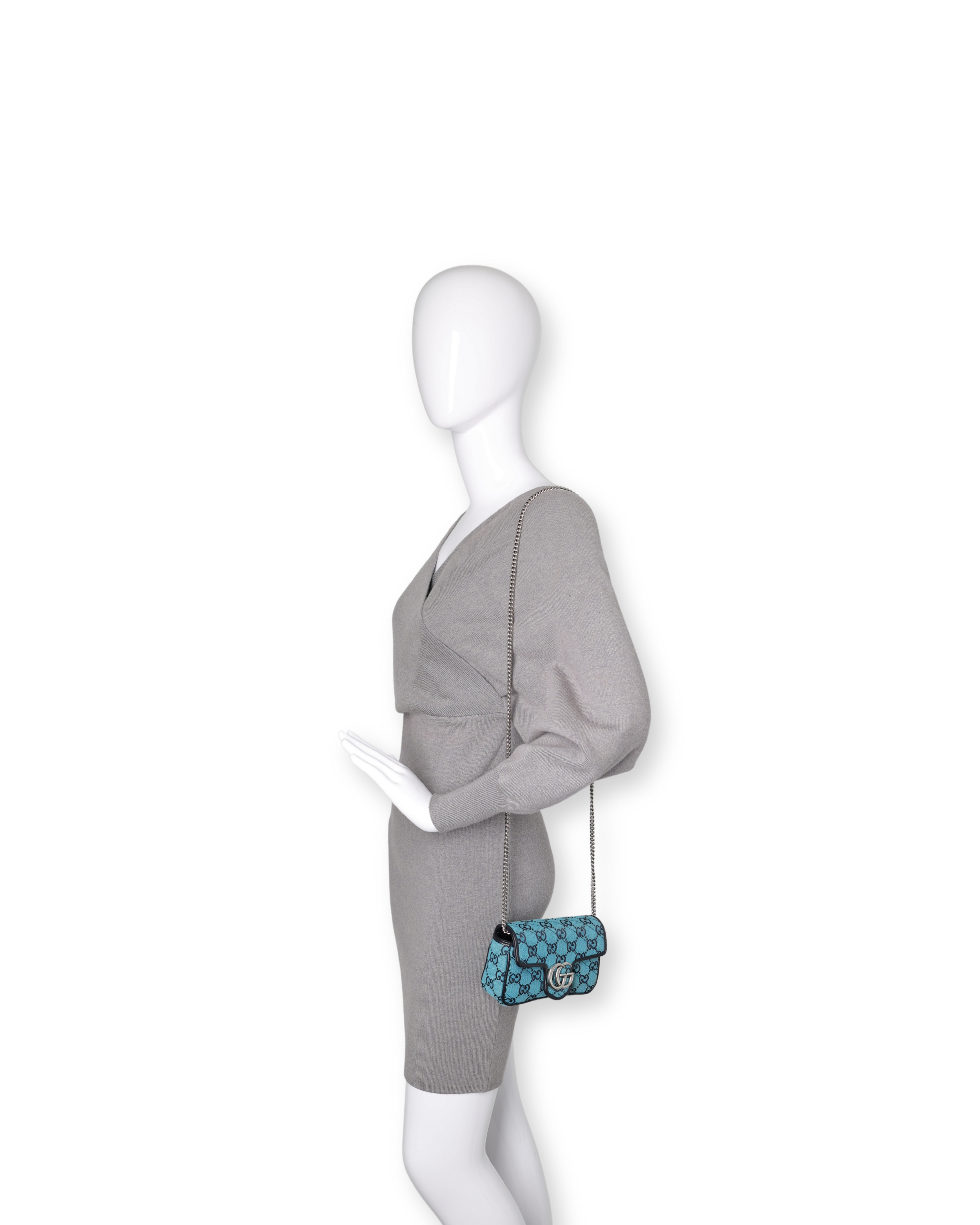 Gucci - Monogram Matelasse Diagonal Super Mini GG Marmont Light Blue (Pre-Owned)