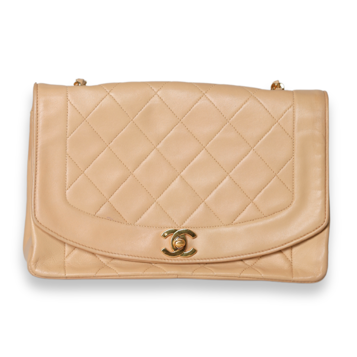 Chanel - Diana Bag Beige Quilted Lambskin Medium 24k (Pre-Owned)