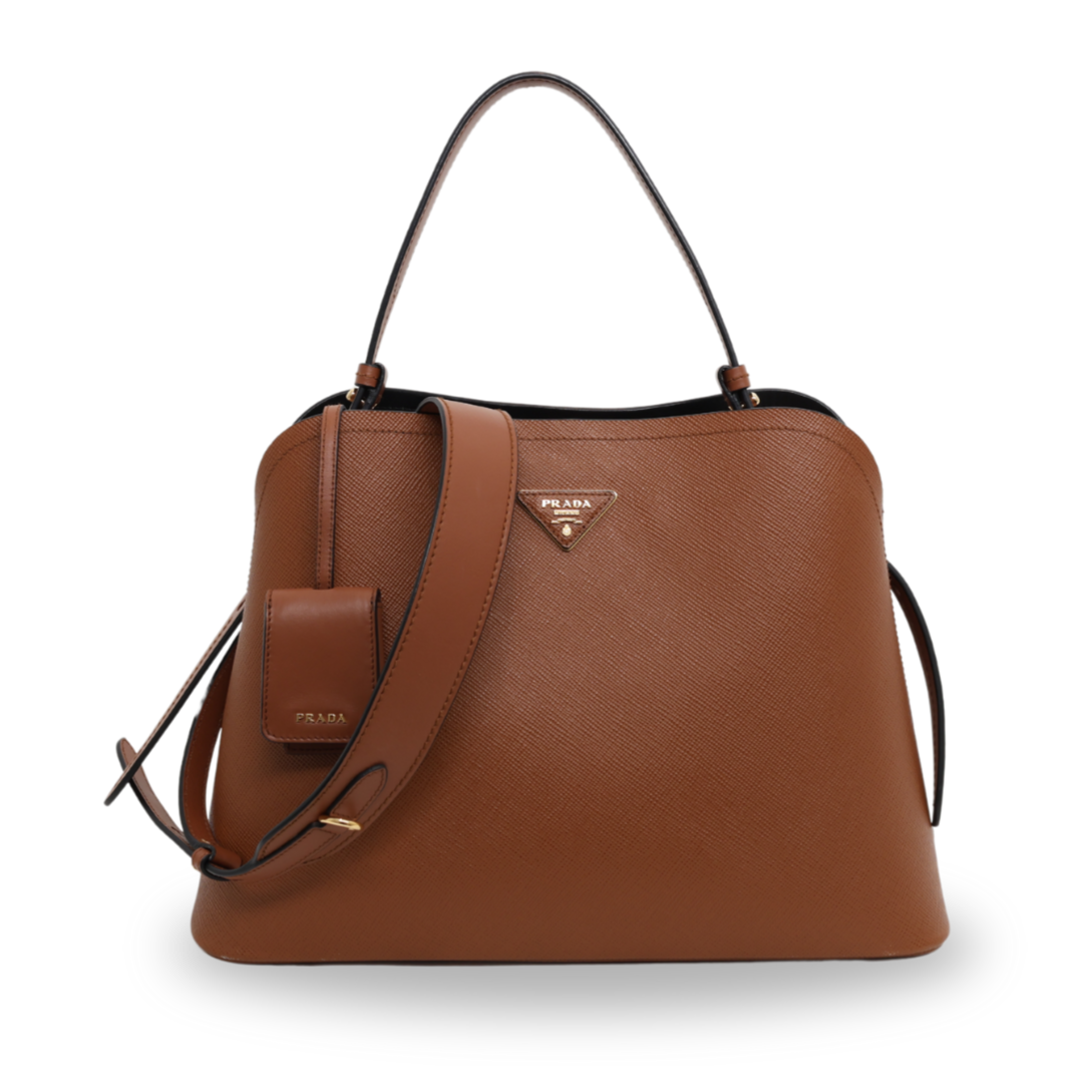 Prada - Saffiano Cuir Calfskin Matinee Tote Cognac Black (Pre-Owned)