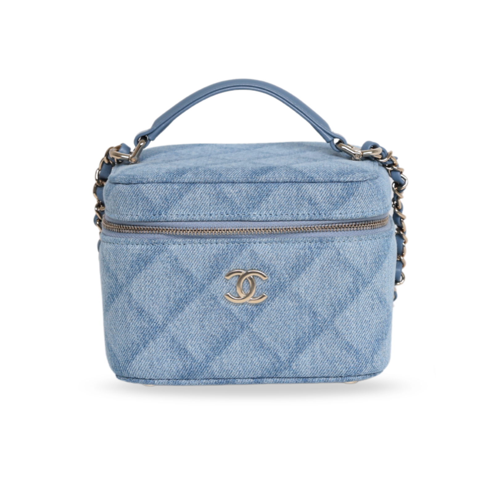 Chanel - Pearl Crush Vanity Case with Chain Quilted Denim Mini (Pre-Owned)