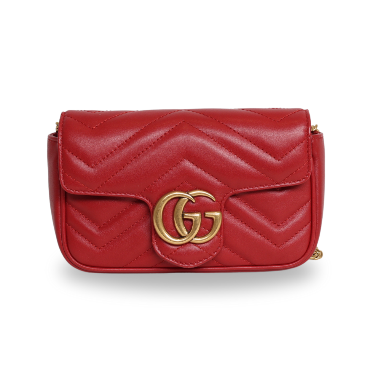 Gucci - Calfskin Matelasse GG Marmont 2.0 Coin Purse On A Chain Hibiscus Red