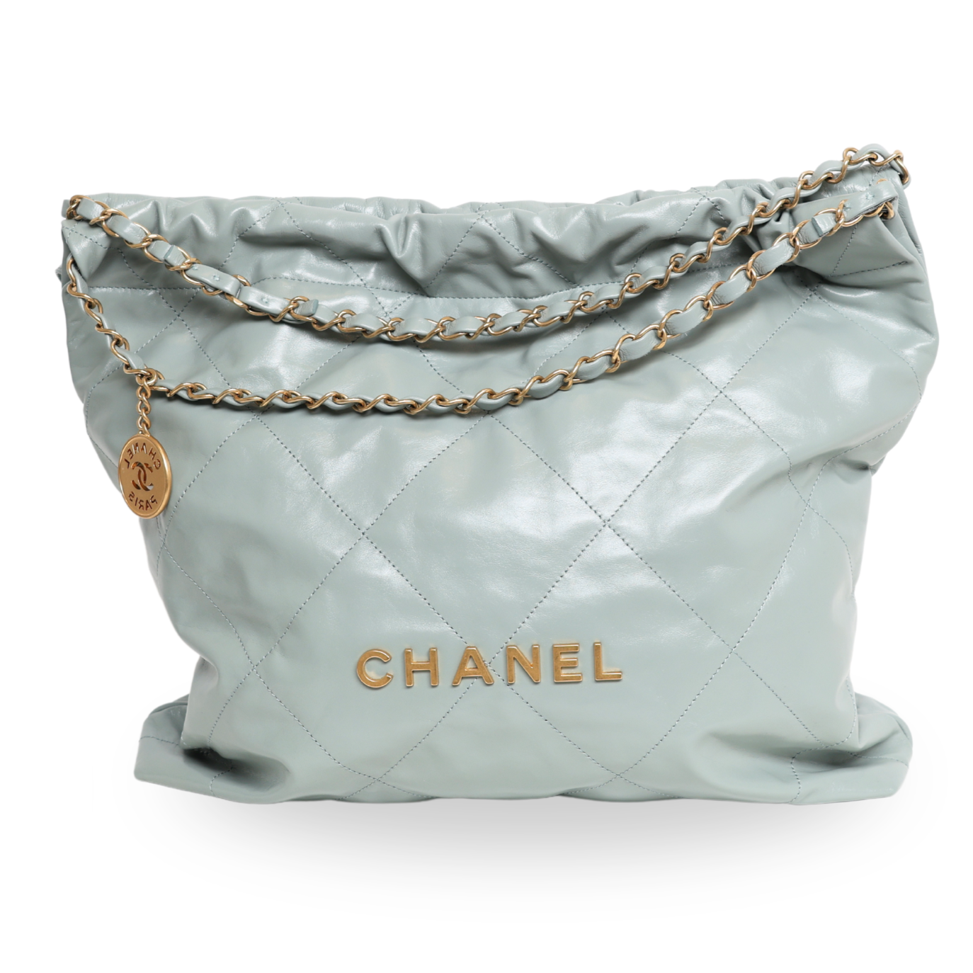 Chanel - Shiny Calfskin Quilted Small Chanel 22 Grey (Brand New)