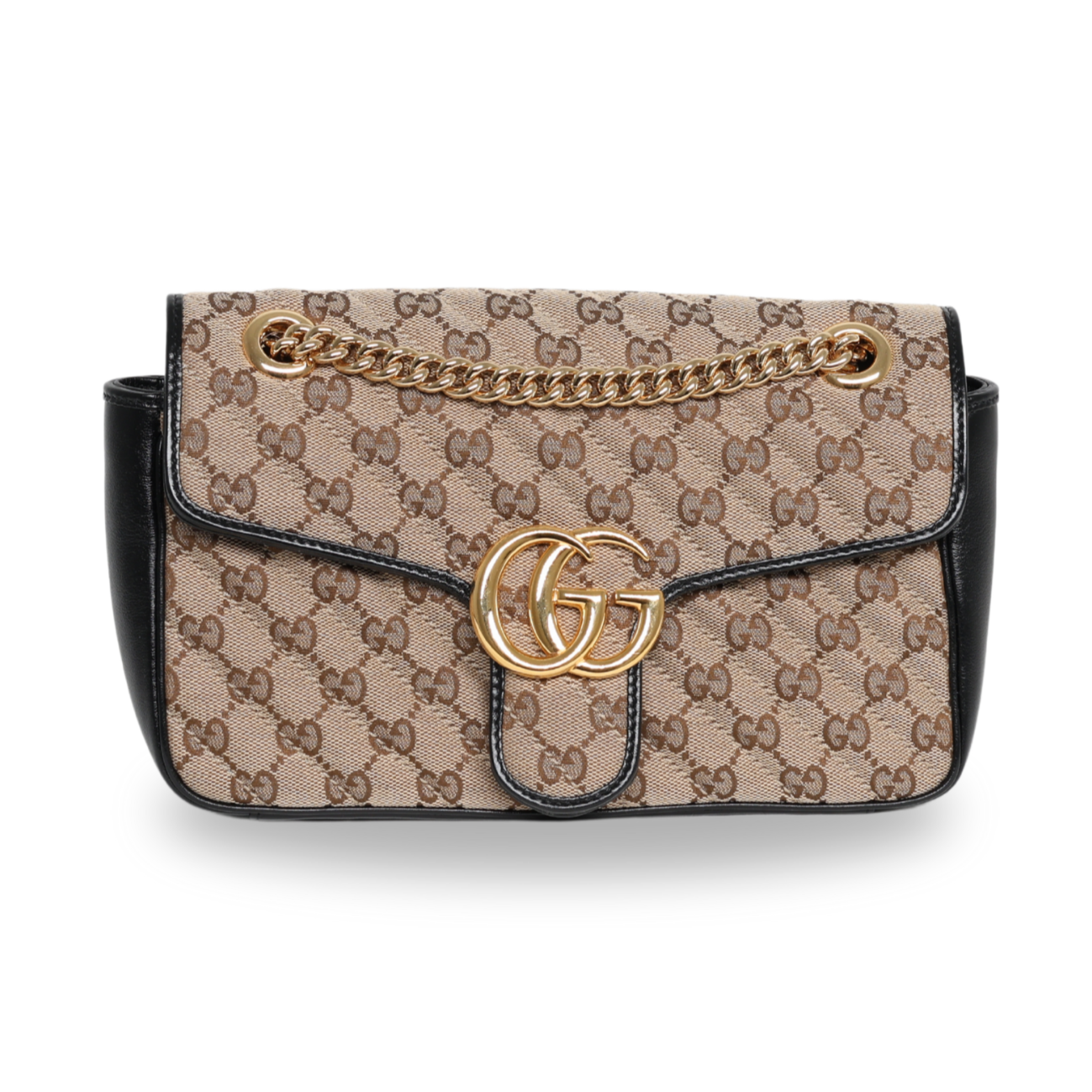Gucci - Monogram Matelasse Diagonal Marmont Shoulder Bag Beige Black (Pre-Owned)