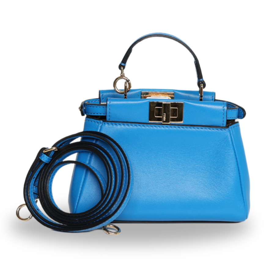 Fendi - Shiny Nappa Micro Peekaboo Iconic Satchel Blue Royal (Pre-Owned)