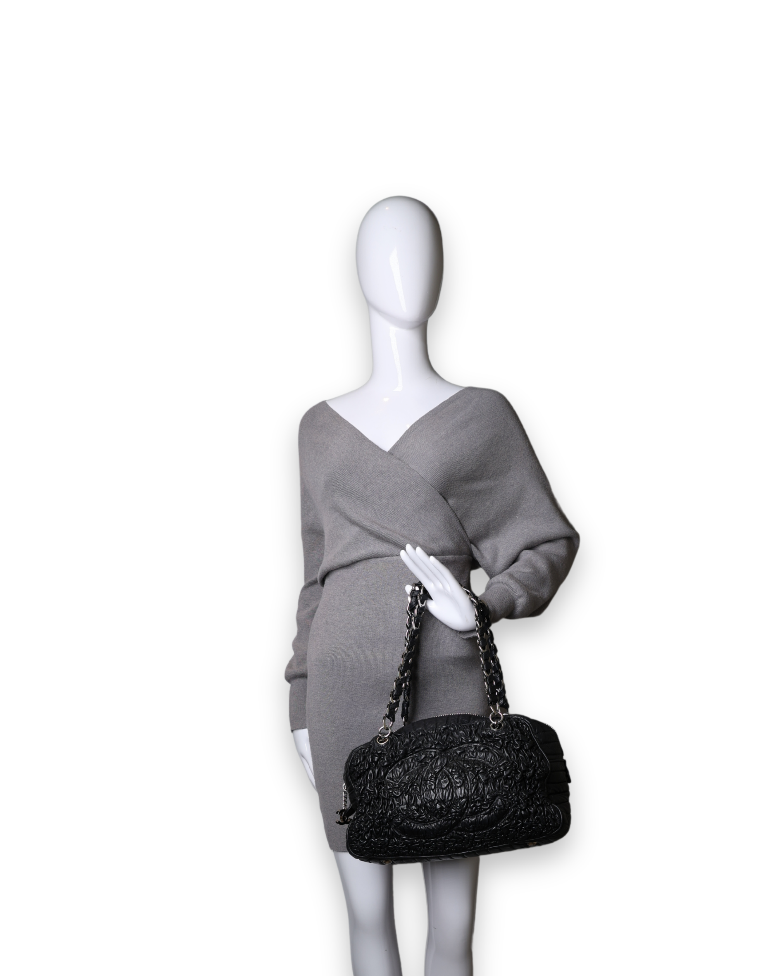 Chanel - Black Ruched Astrakhan Bowler Bag (Pre-Owned)