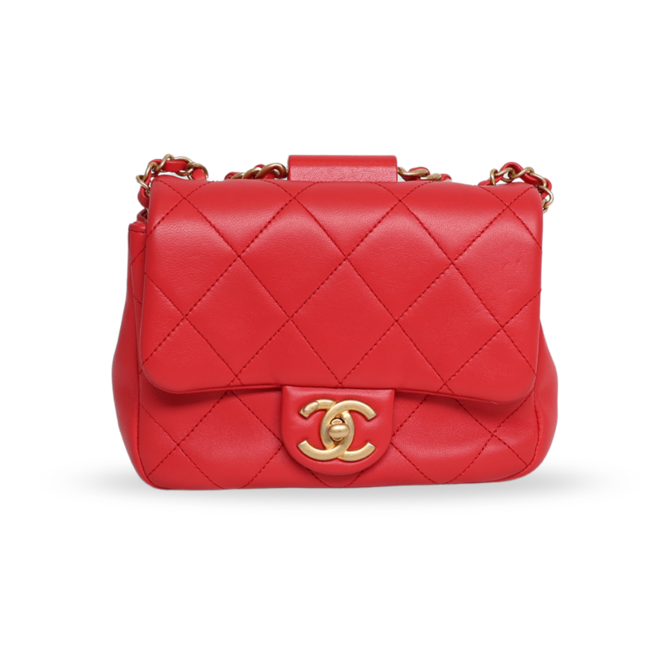 Chanel - Lambskin Quilted Small In The Loop Handle Flap Bag Red (Pre-Owned)