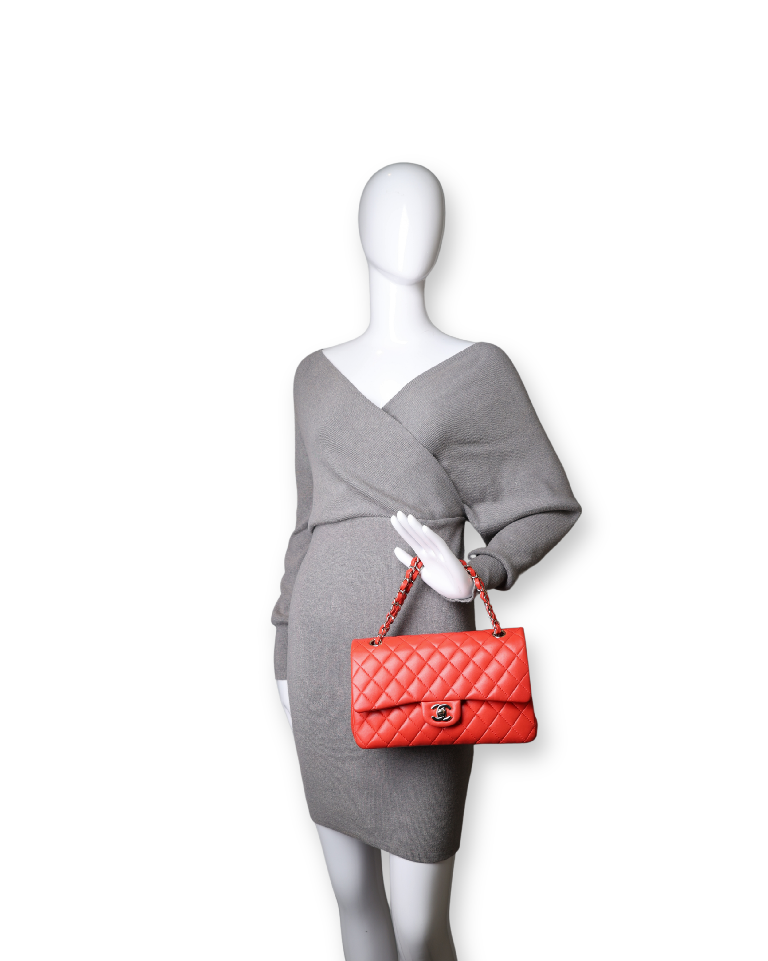Chanel - Red Lambskin Medium Classic Double Flap (Pre-Owned)