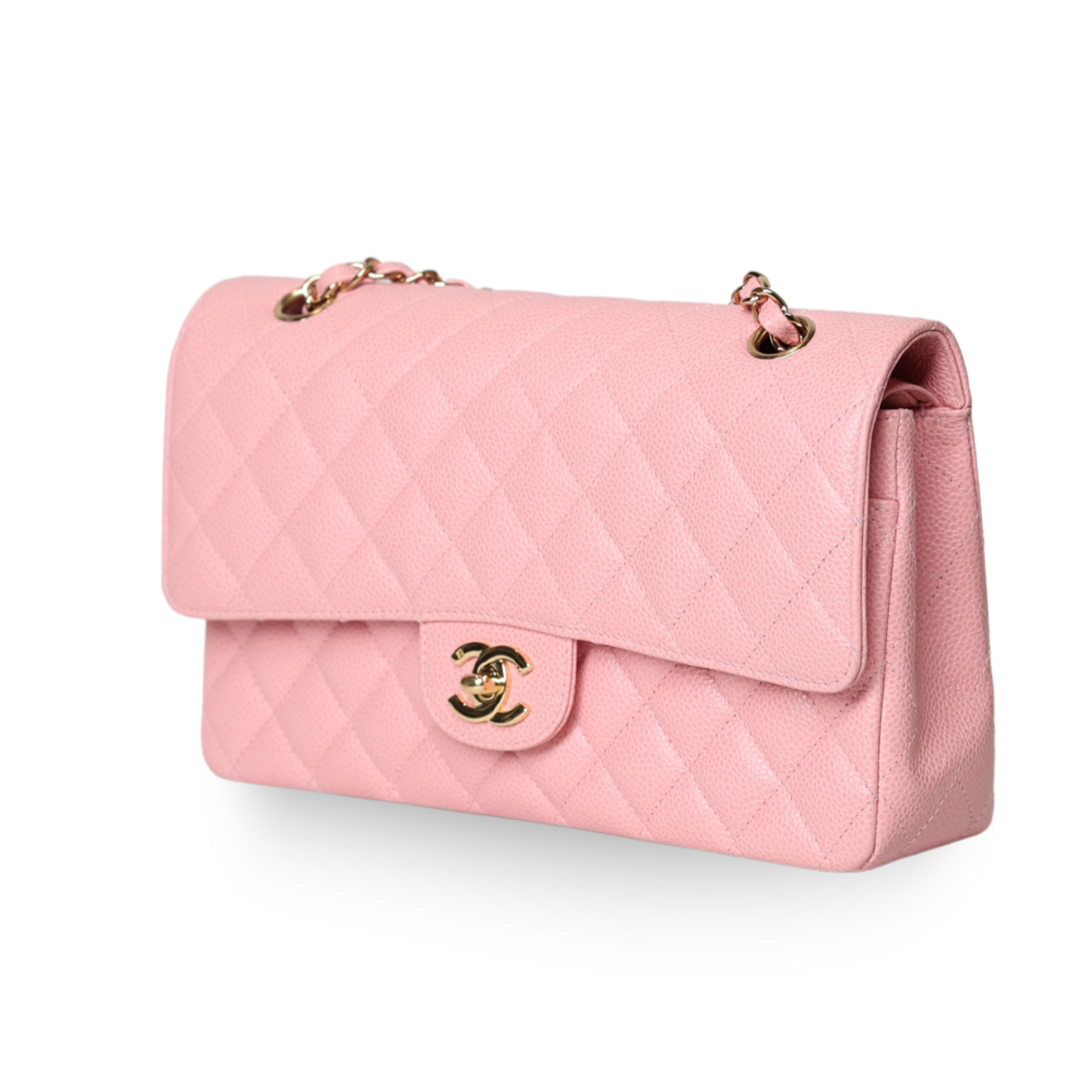 Chanel - Classic Medium Double Flap Pink Caviar Leather Bag (Pre-Owned)